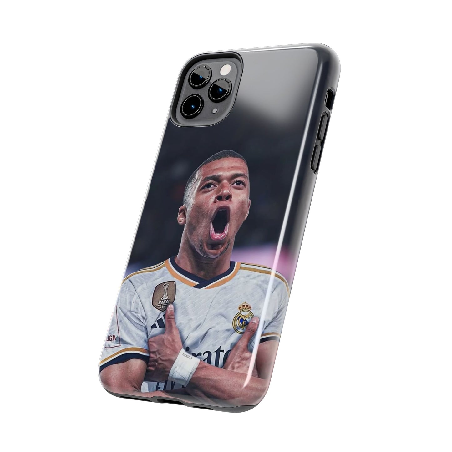 Kylian Mbappé Sporty Tough Phone Case with Goal Celebration Design