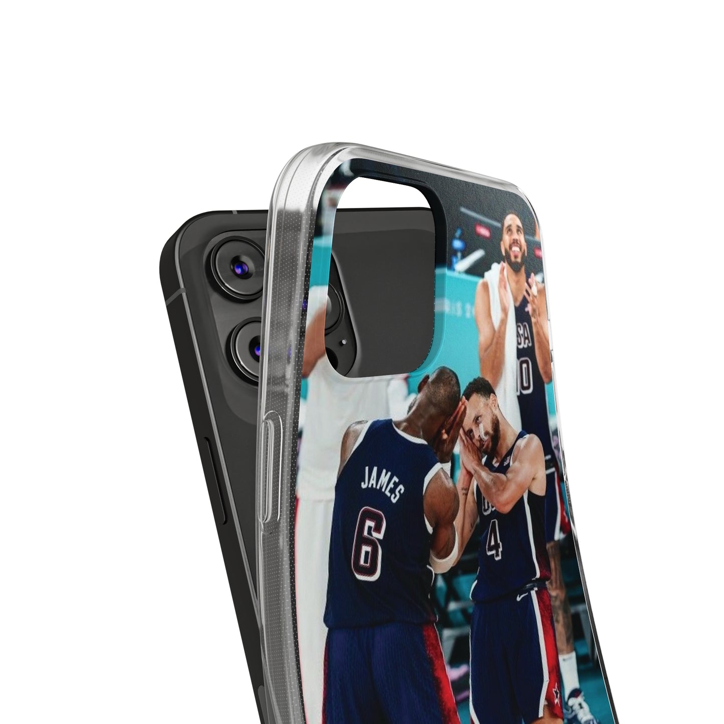 Lebron James, and Steph Curry Team Spirit Soft Phone Case - Basketball Celebration Design