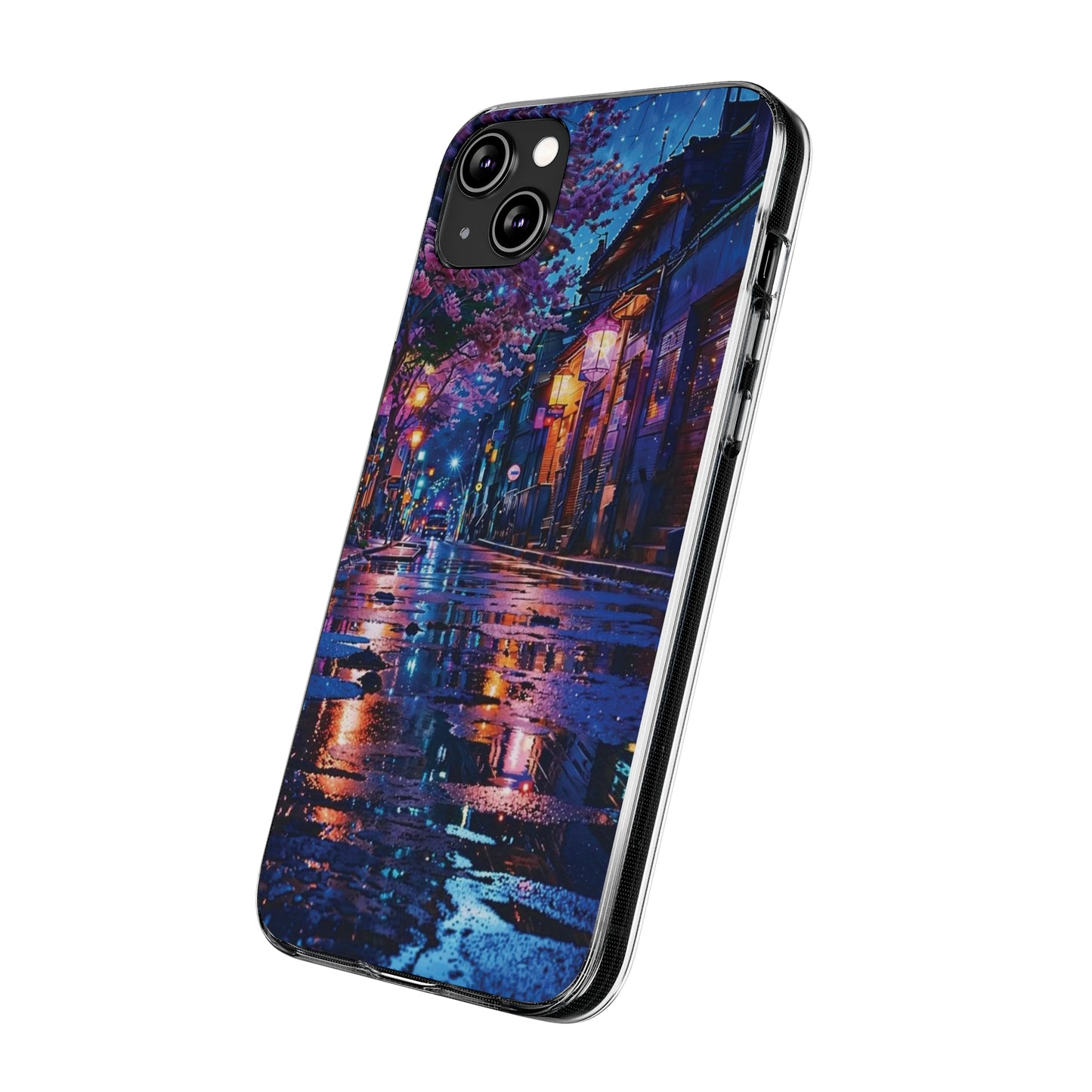 Artistic Nightscape Soft Phone Case - Vibrant Street Scene