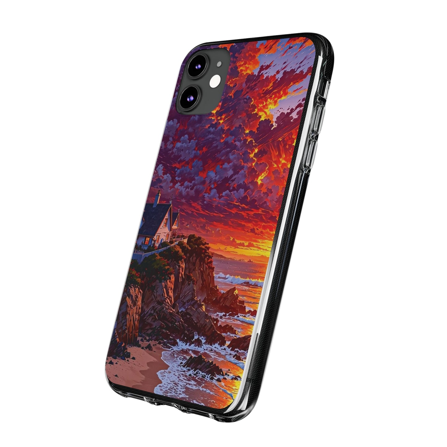 Vibrant Landscape Soft Phone Case - Sunset Beach House Design