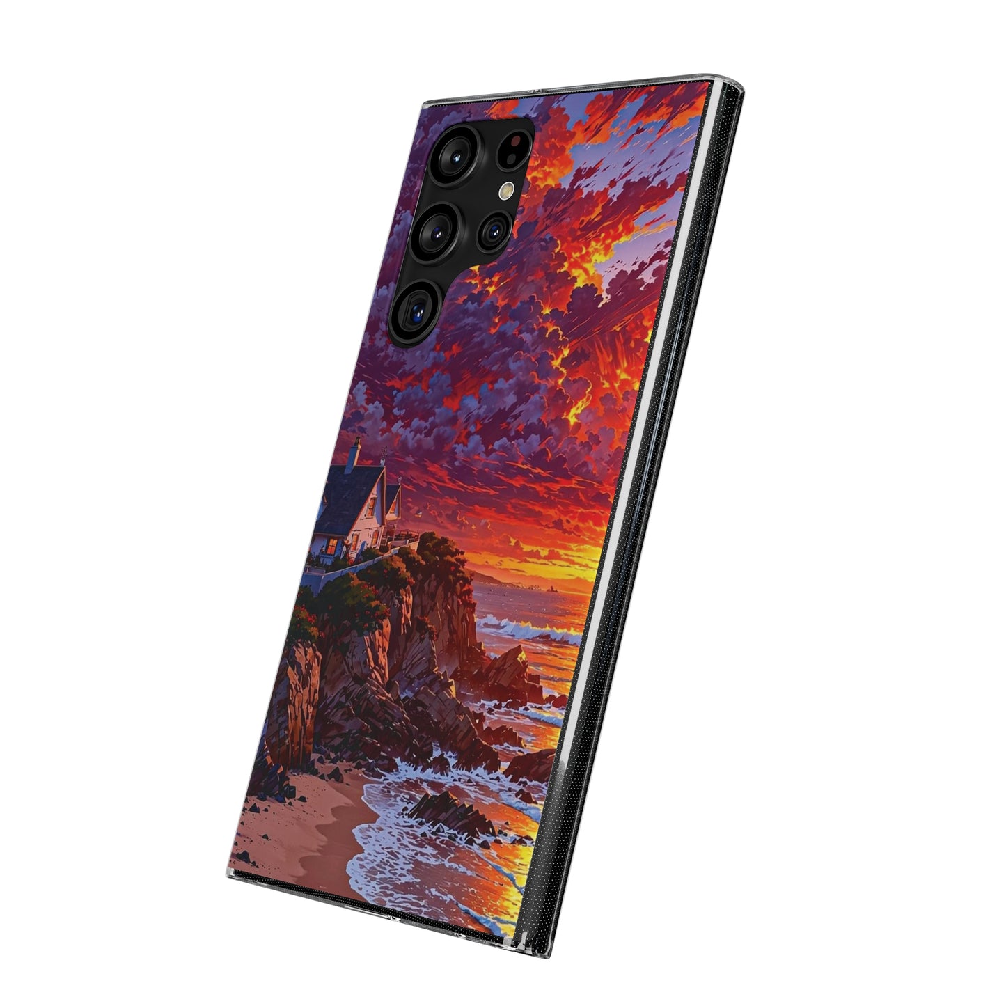 Vibrant Landscape Soft Phone Case - Sunset Beach House Design