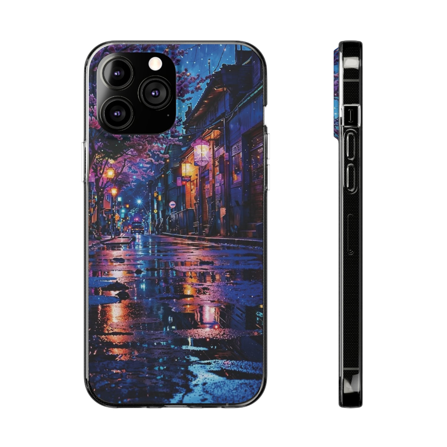 Artistic Nightscape Soft Phone Case - Vibrant Street Scene