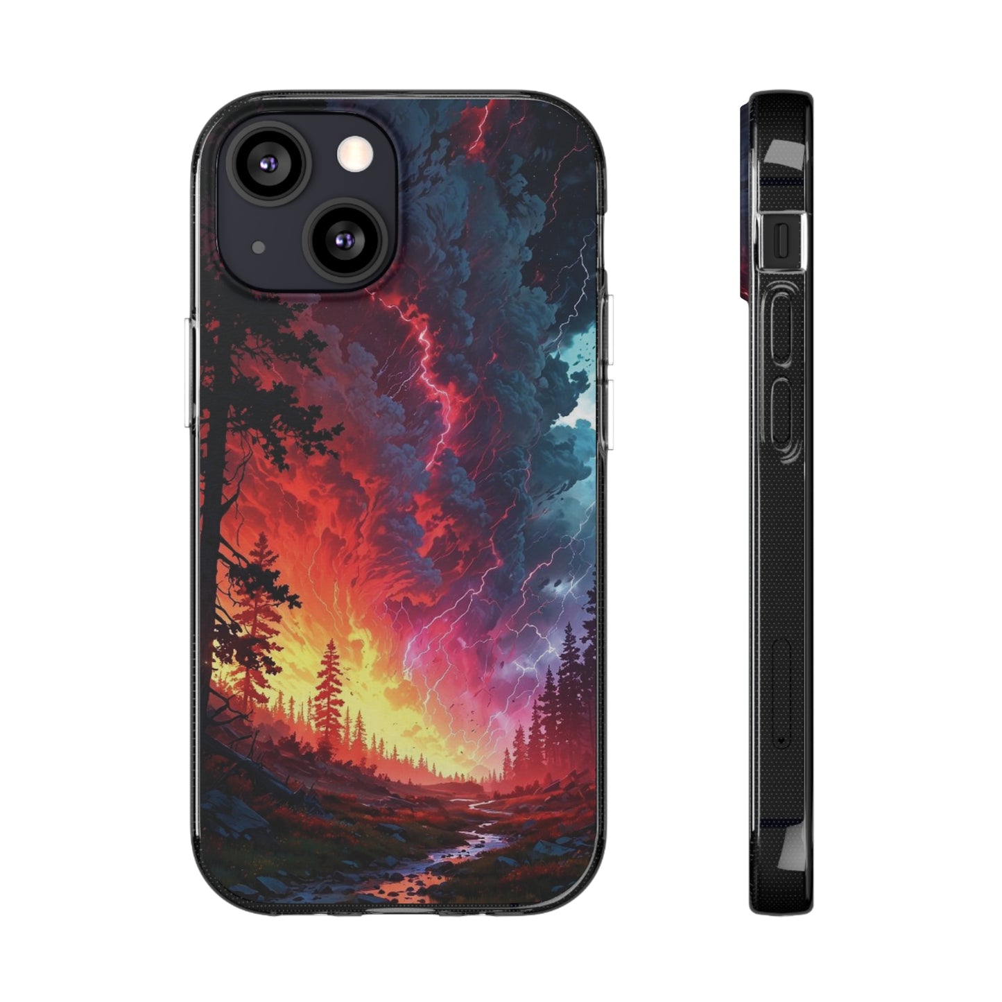Vibrant Nature Soft Phone Case - Lightning Storm Design