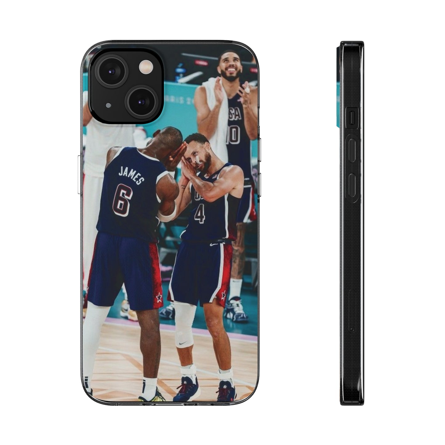 Lebron James, and Steph Curry Team Spirit Soft Phone Case - Basketball Celebration Design