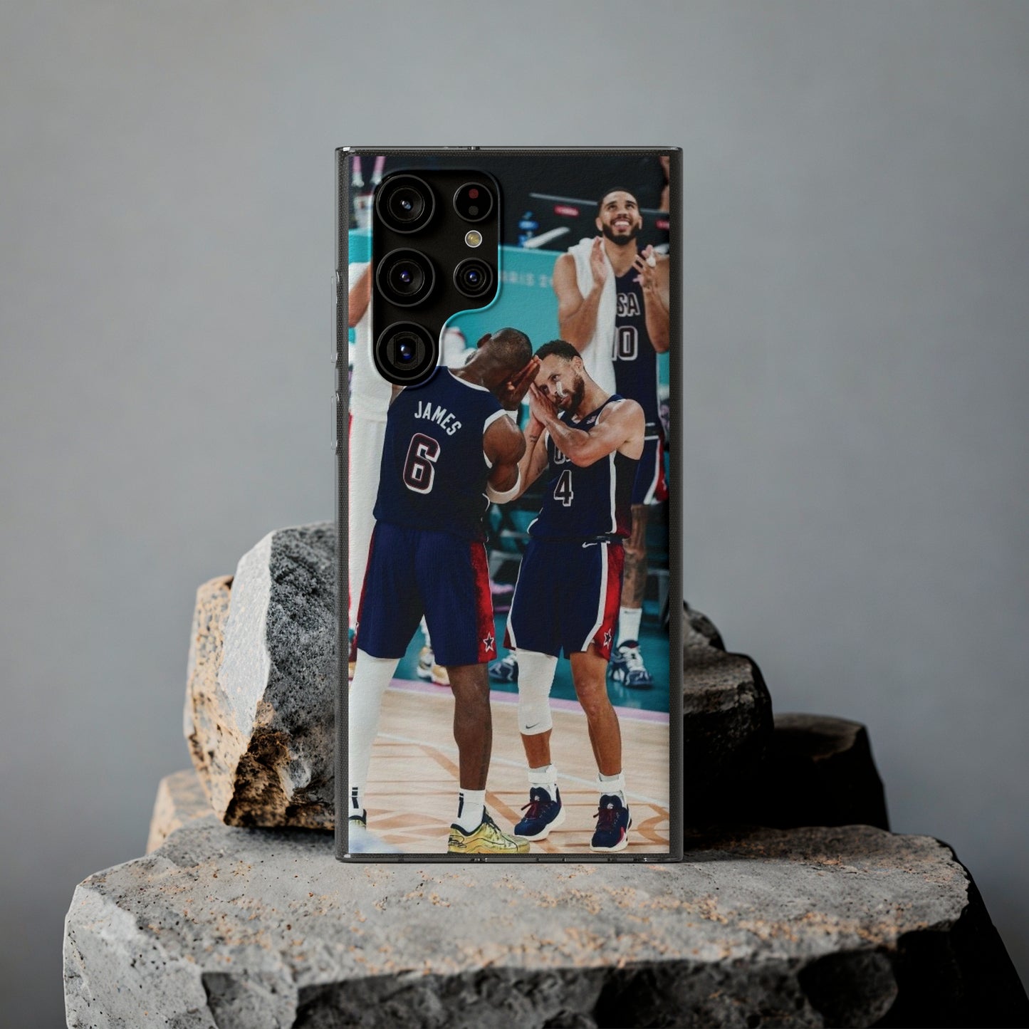 Lebron James, and Steph Curry Team Spirit Soft Phone Case - Basketball Celebration Design