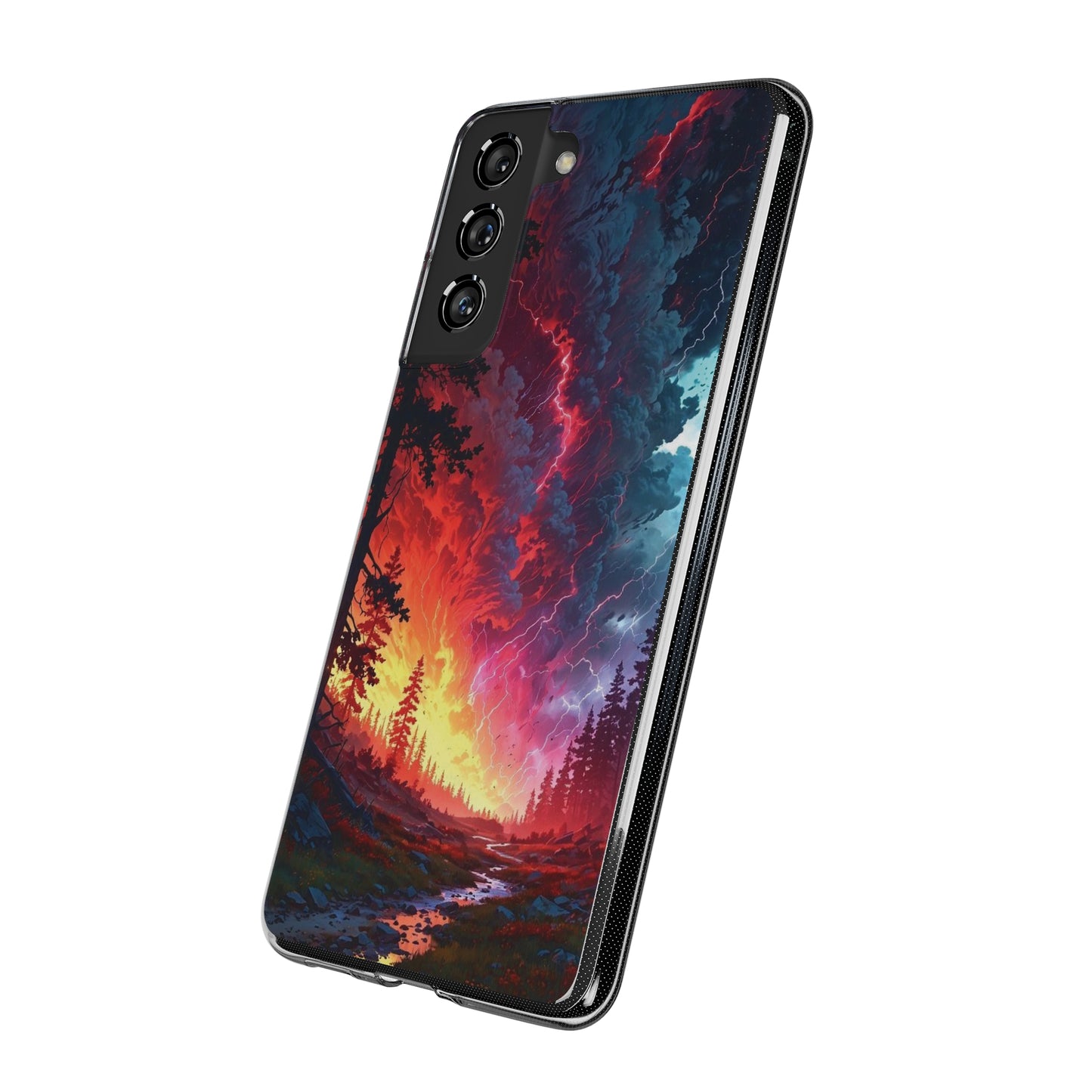 Vibrant Nature Soft Phone Case - Lightning Storm Design