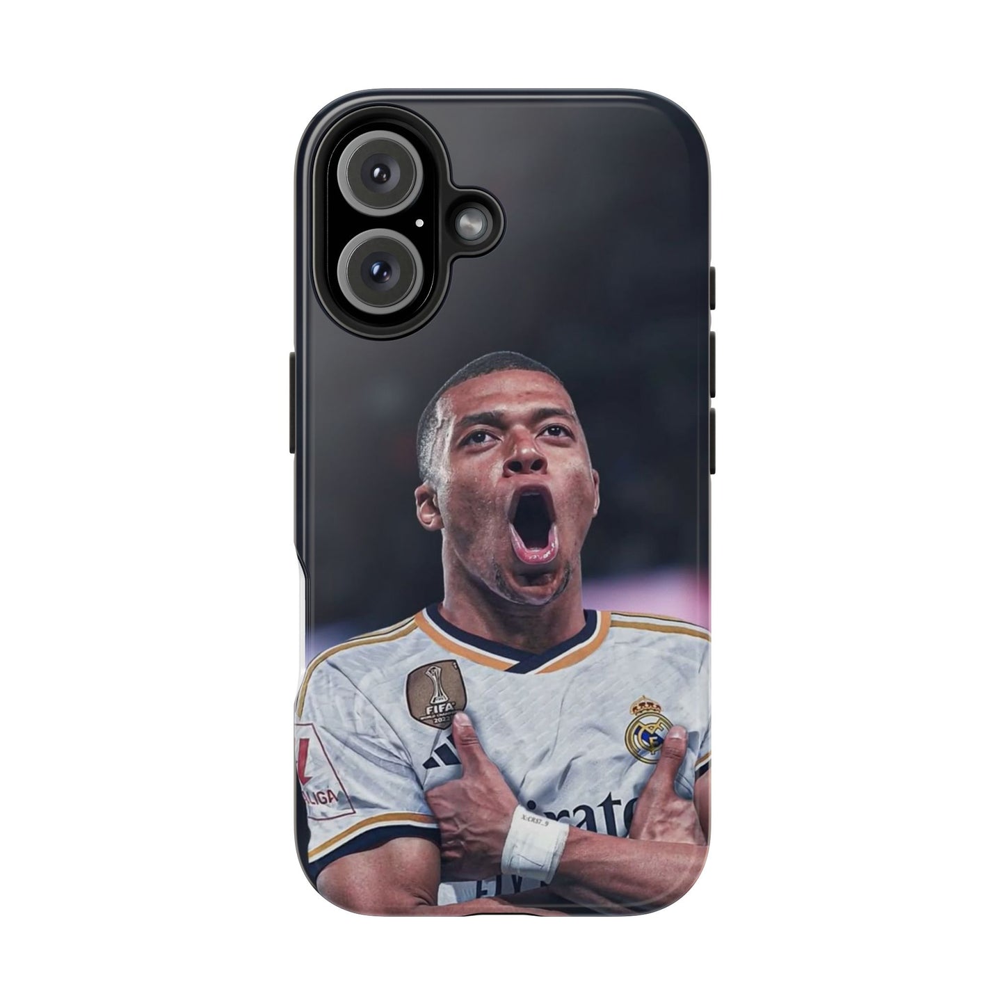 Kylian Mbappé Sporty Tough Phone Case with Goal Celebration Design