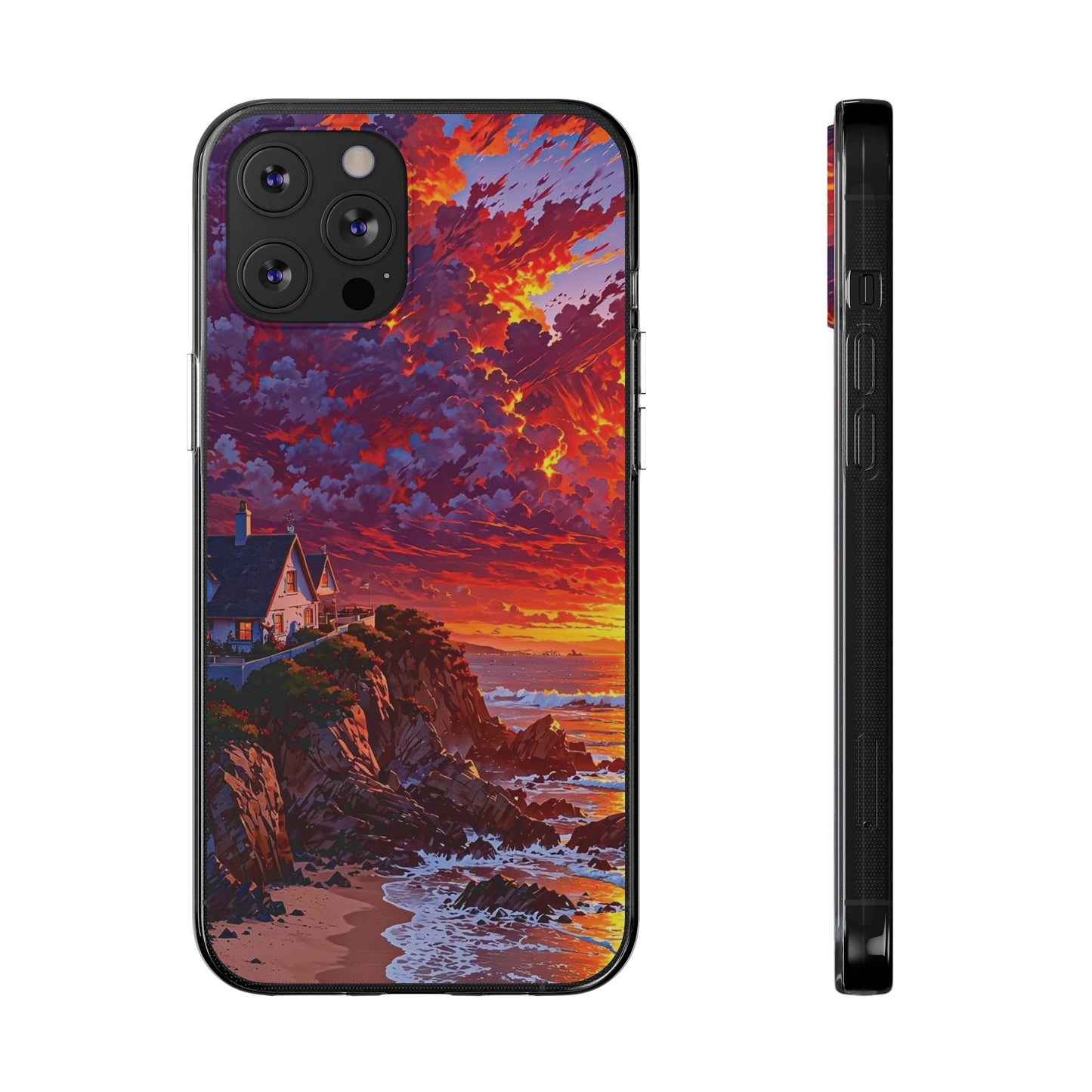 Vibrant Landscape Soft Phone Case - Sunset Beach House Design