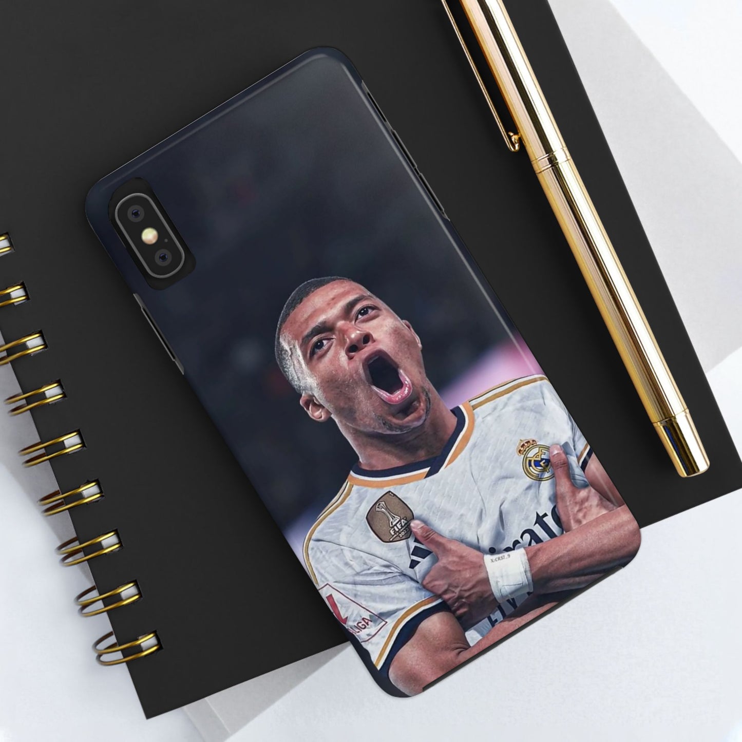 Kylian Mbappé Sporty Tough Phone Case with Goal Celebration Design
