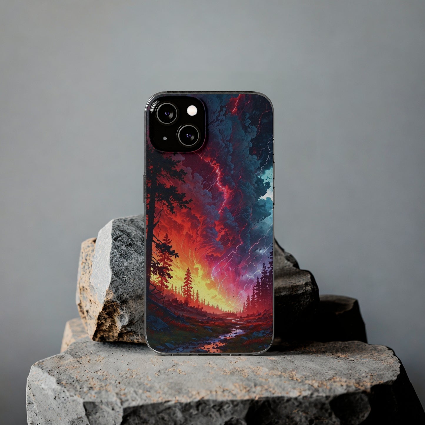 Vibrant Nature Soft Phone Case - Lightning Storm Design