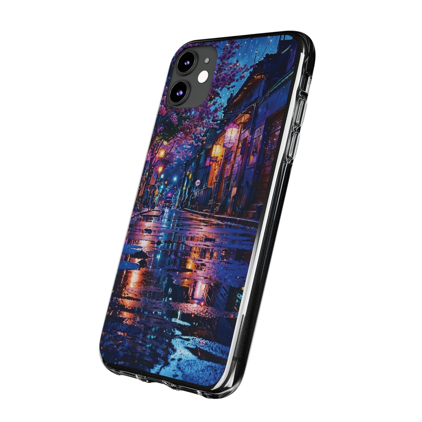 Artistic Nightscape Soft Phone Case - Vibrant Street Scene