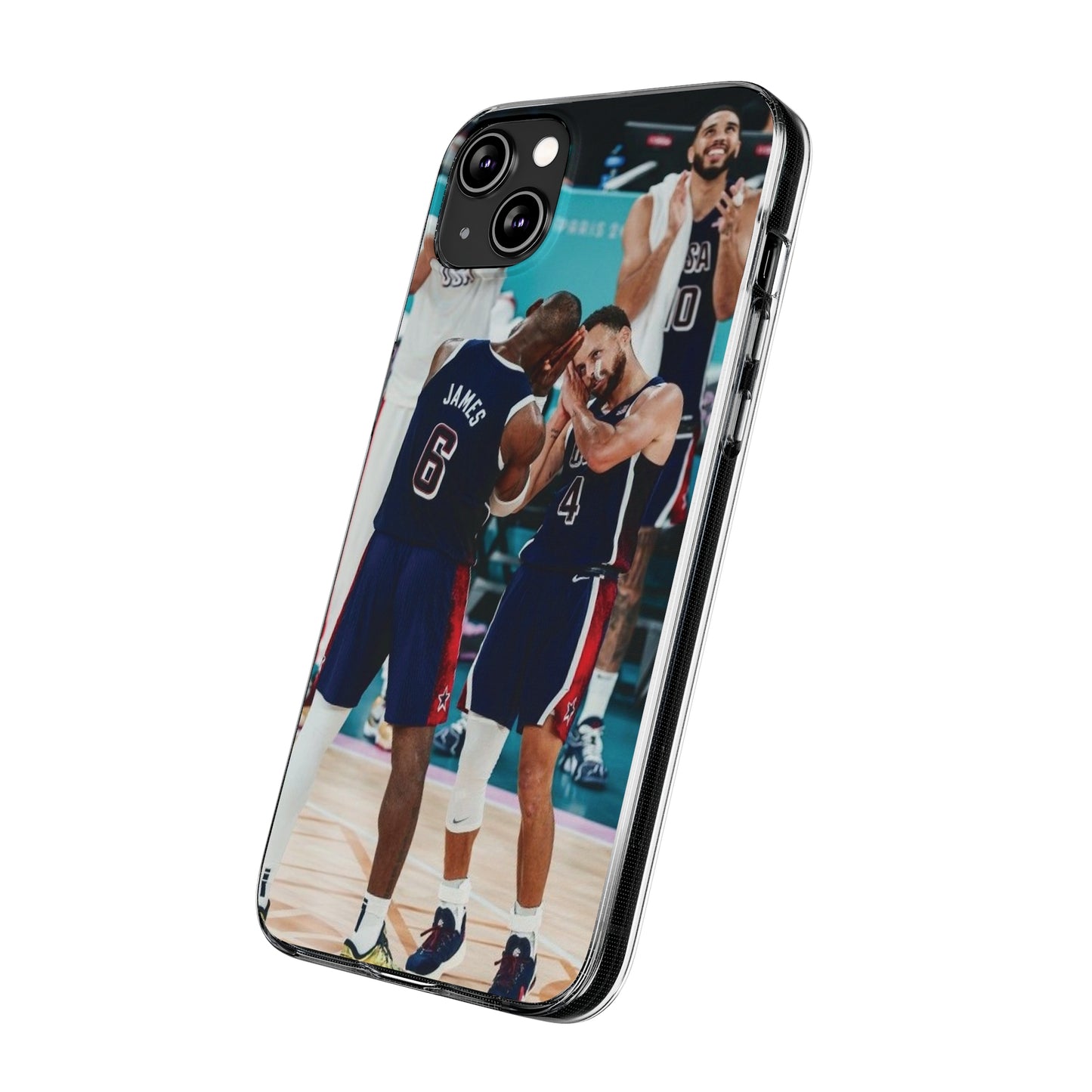 Lebron James, and Steph Curry Team Spirit Soft Phone Case - Basketball Celebration Design