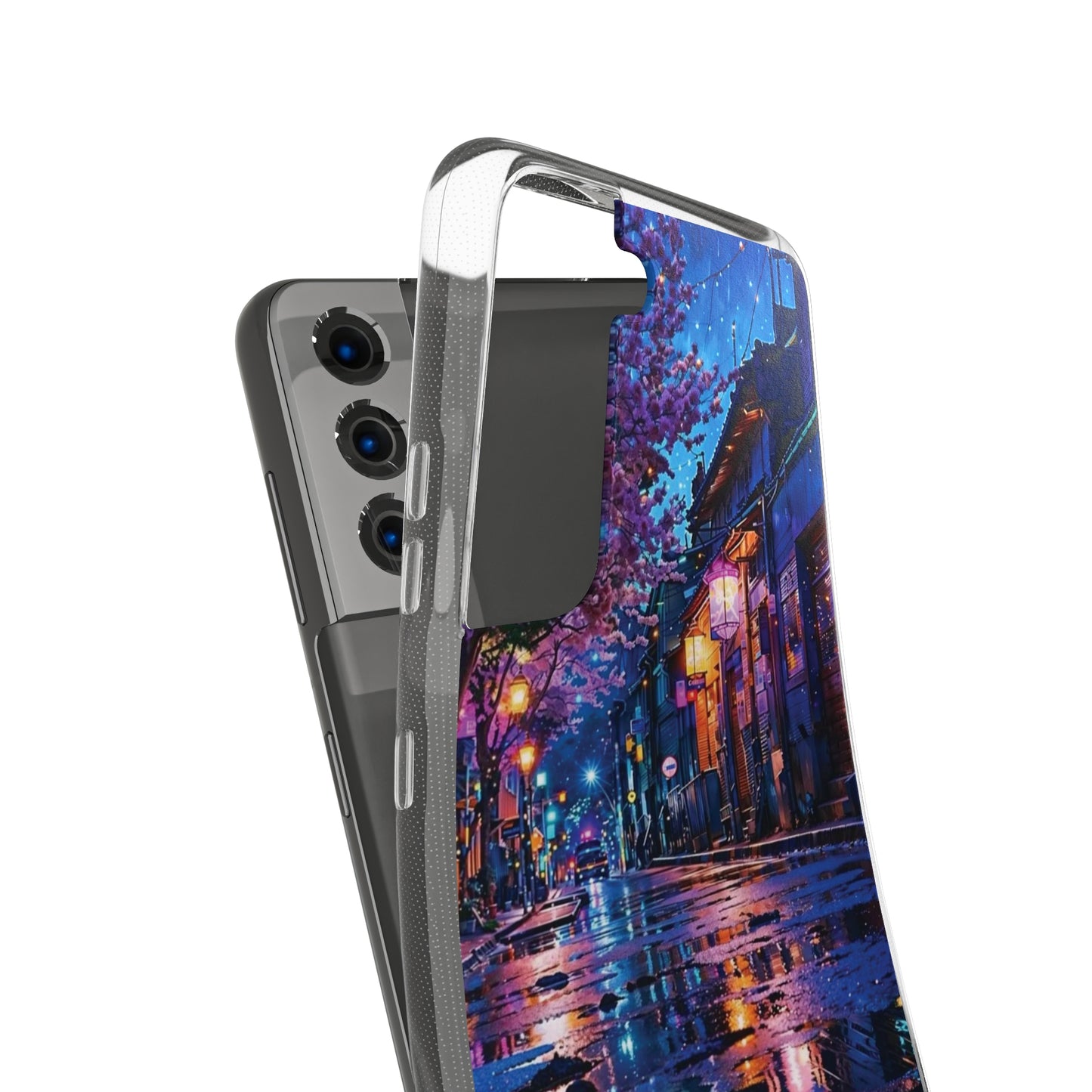 Artistic Nightscape Soft Phone Case - Vibrant Street Scene