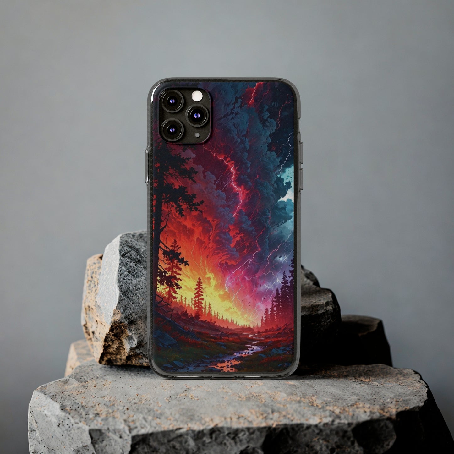 Vibrant Nature Soft Phone Case - Lightning Storm Design