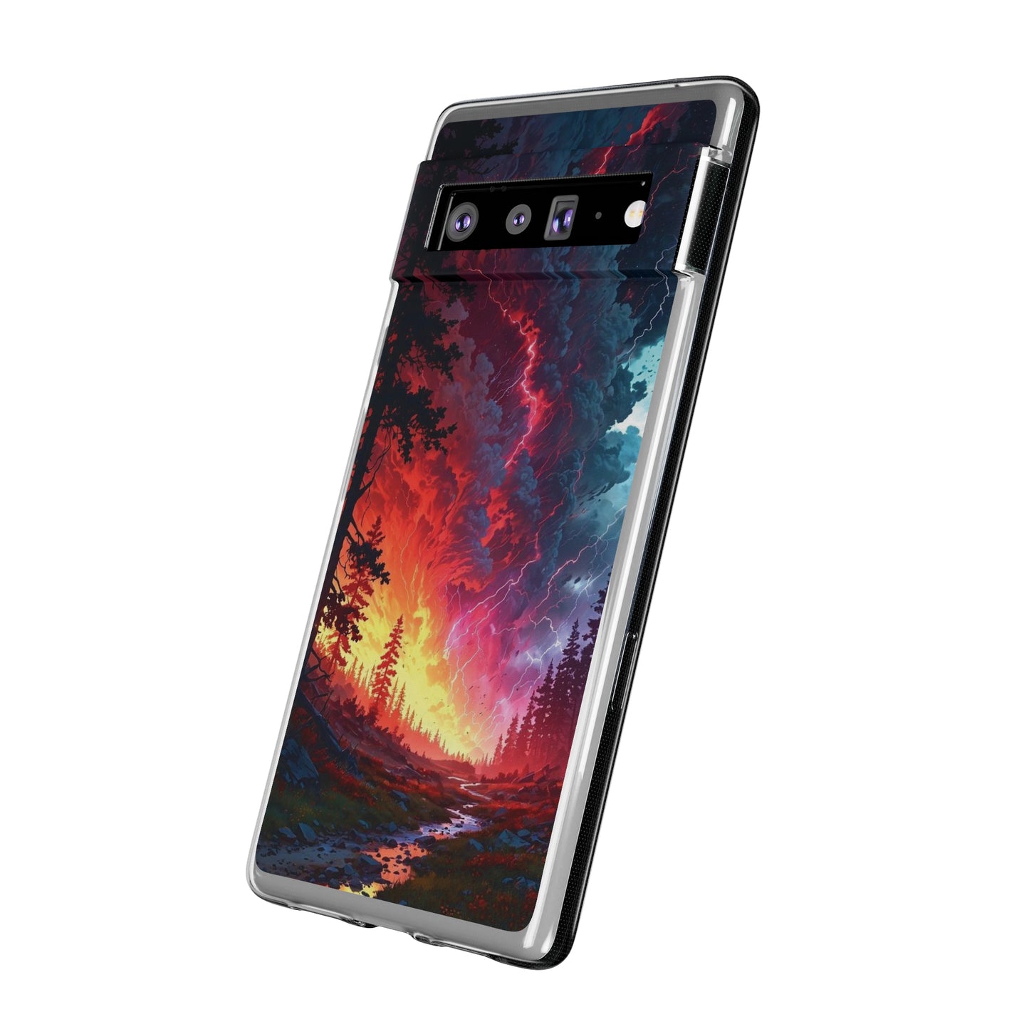 Vibrant Nature Soft Phone Case - Lightning Storm Design