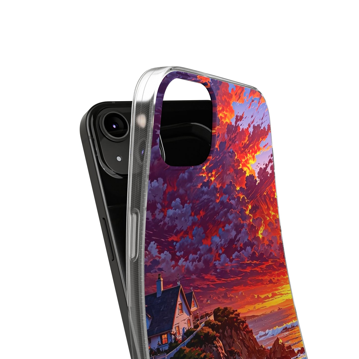 Vibrant Landscape Soft Phone Case - Sunset Beach House Design