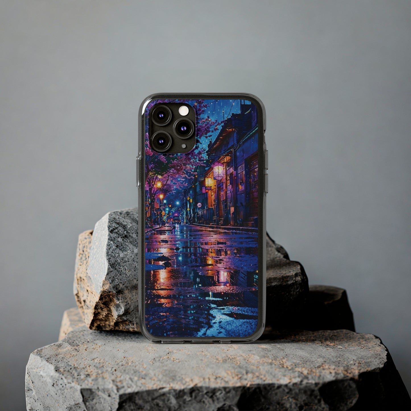 Artistic Nightscape Soft Phone Case - Vibrant Street Scene