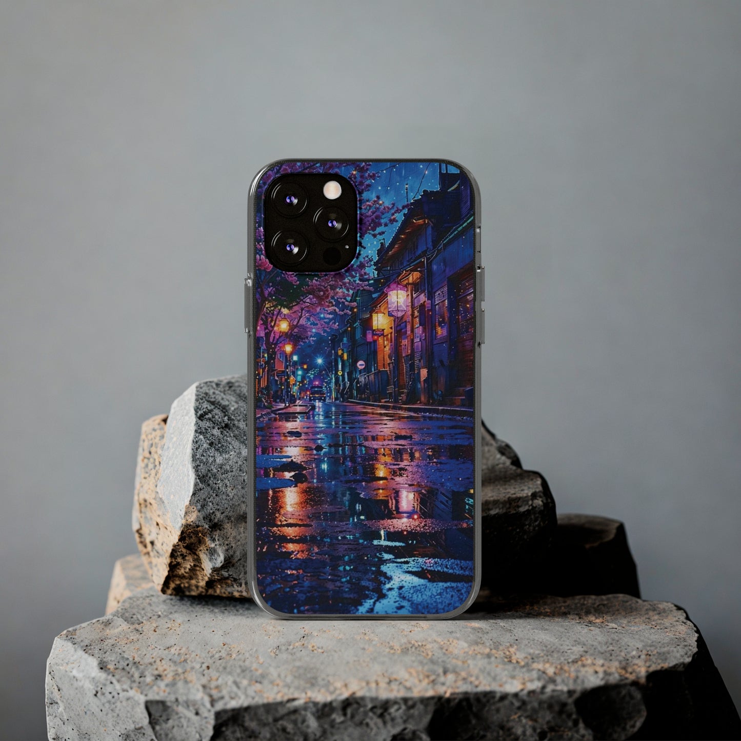 Artistic Nightscape Soft Phone Case - Vibrant Street Scene