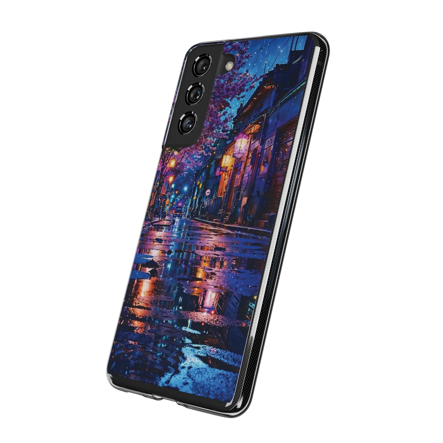 Artistic Nightscape Soft Phone Case - Vibrant Street Scene
