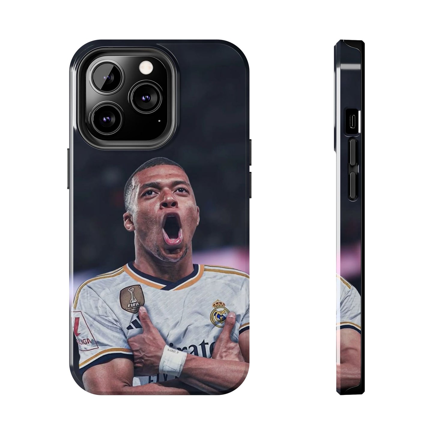 Kylian Mbappé Sporty Tough Phone Case with Goal Celebration Design