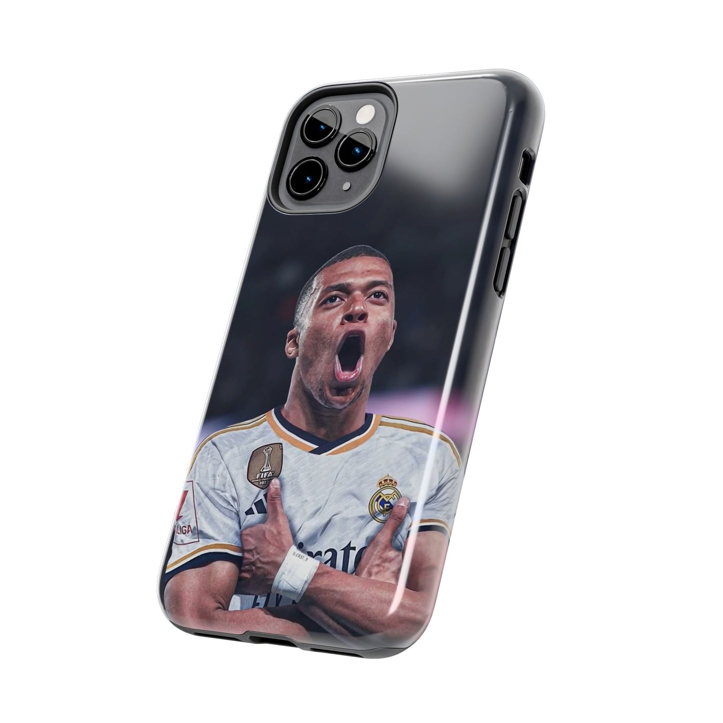 Kylian Mbappé Sporty Tough Phone Case with Goal Celebration Design