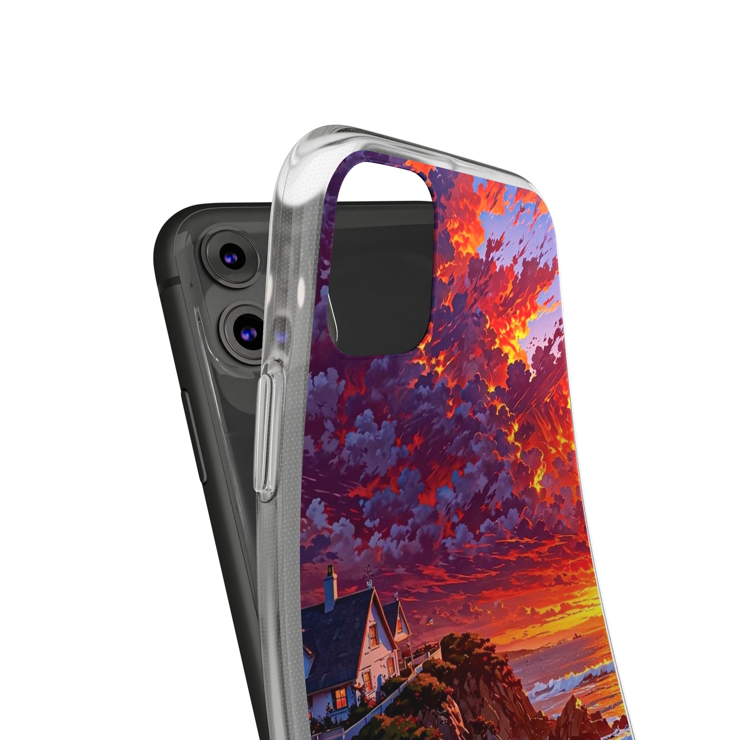 Vibrant Landscape Soft Phone Case - Sunset Beach House Design