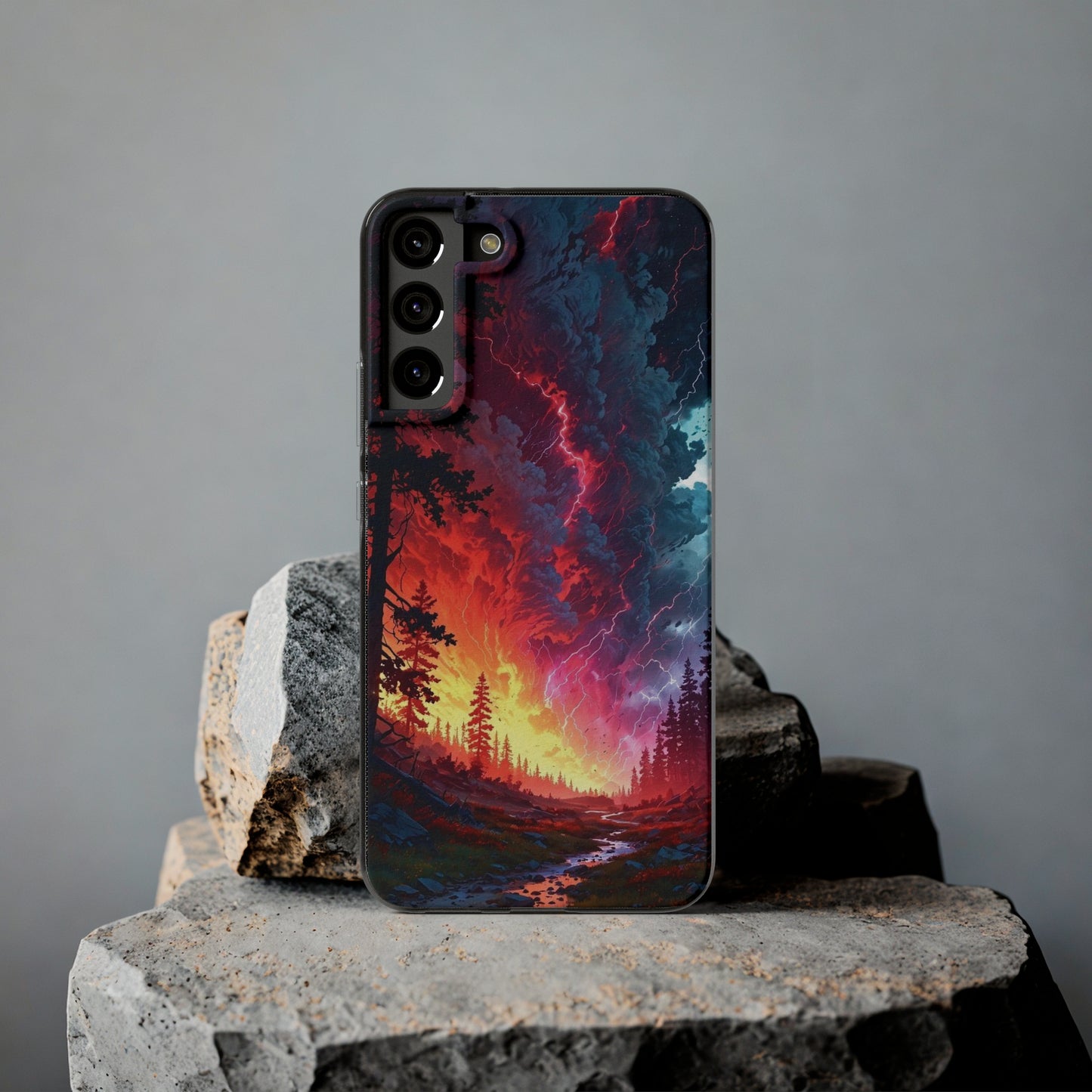 Vibrant Nature Soft Phone Case - Lightning Storm Design