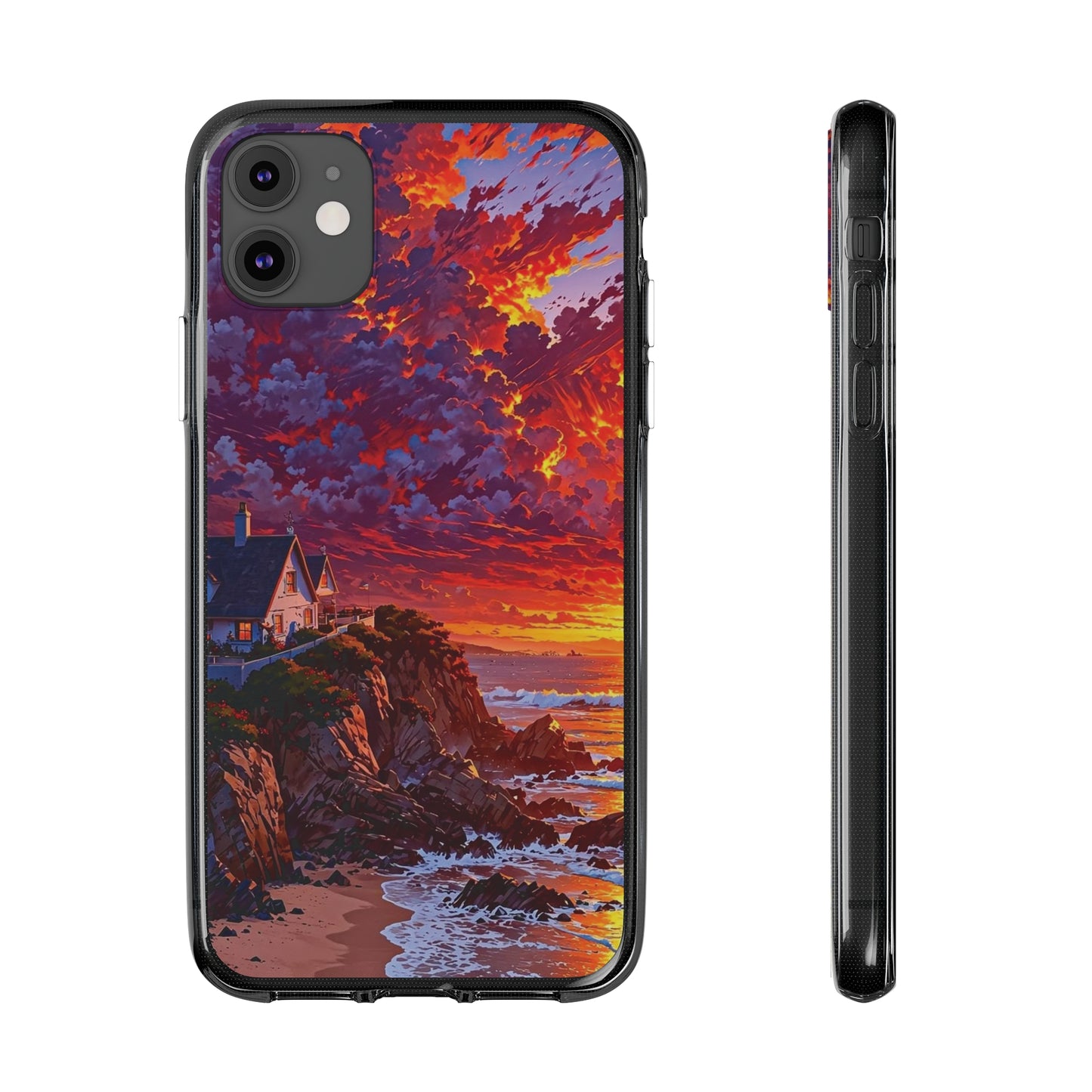 Vibrant Landscape Soft Phone Case - Sunset Beach House Design