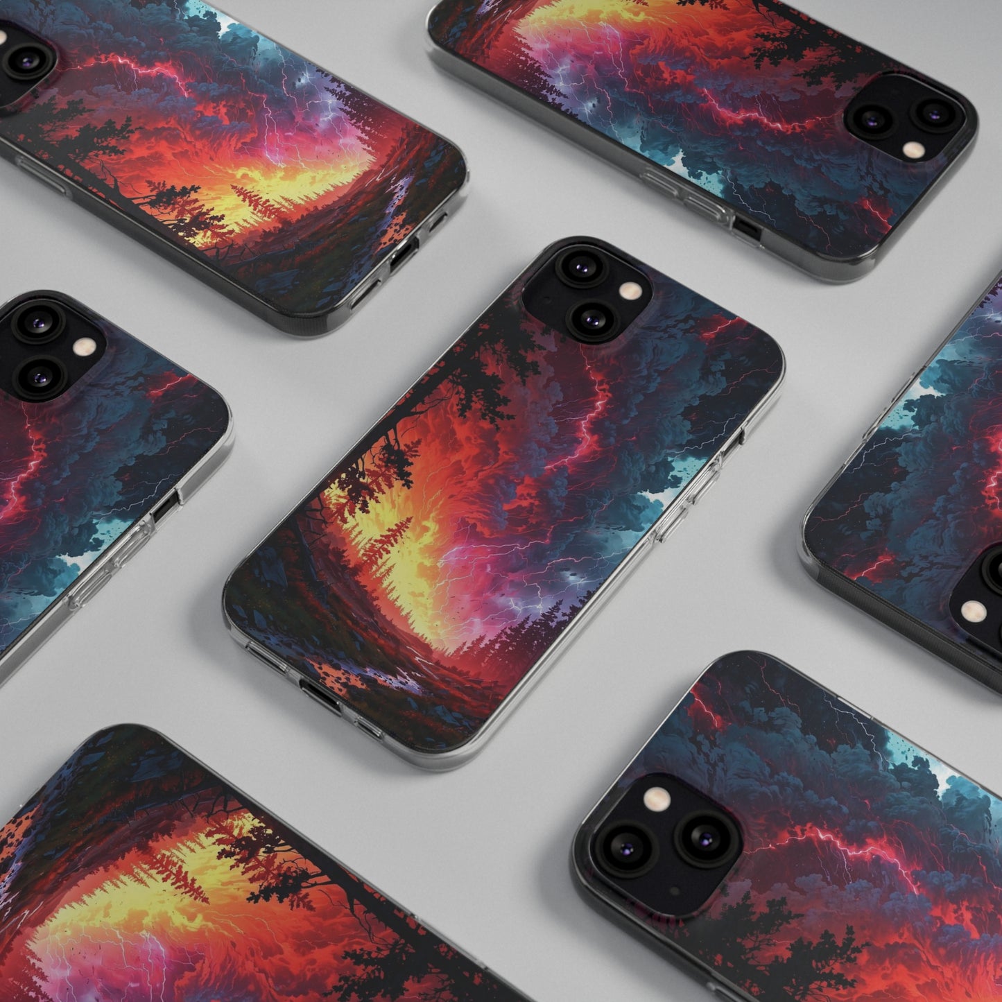 Vibrant Nature Soft Phone Case - Lightning Storm Design