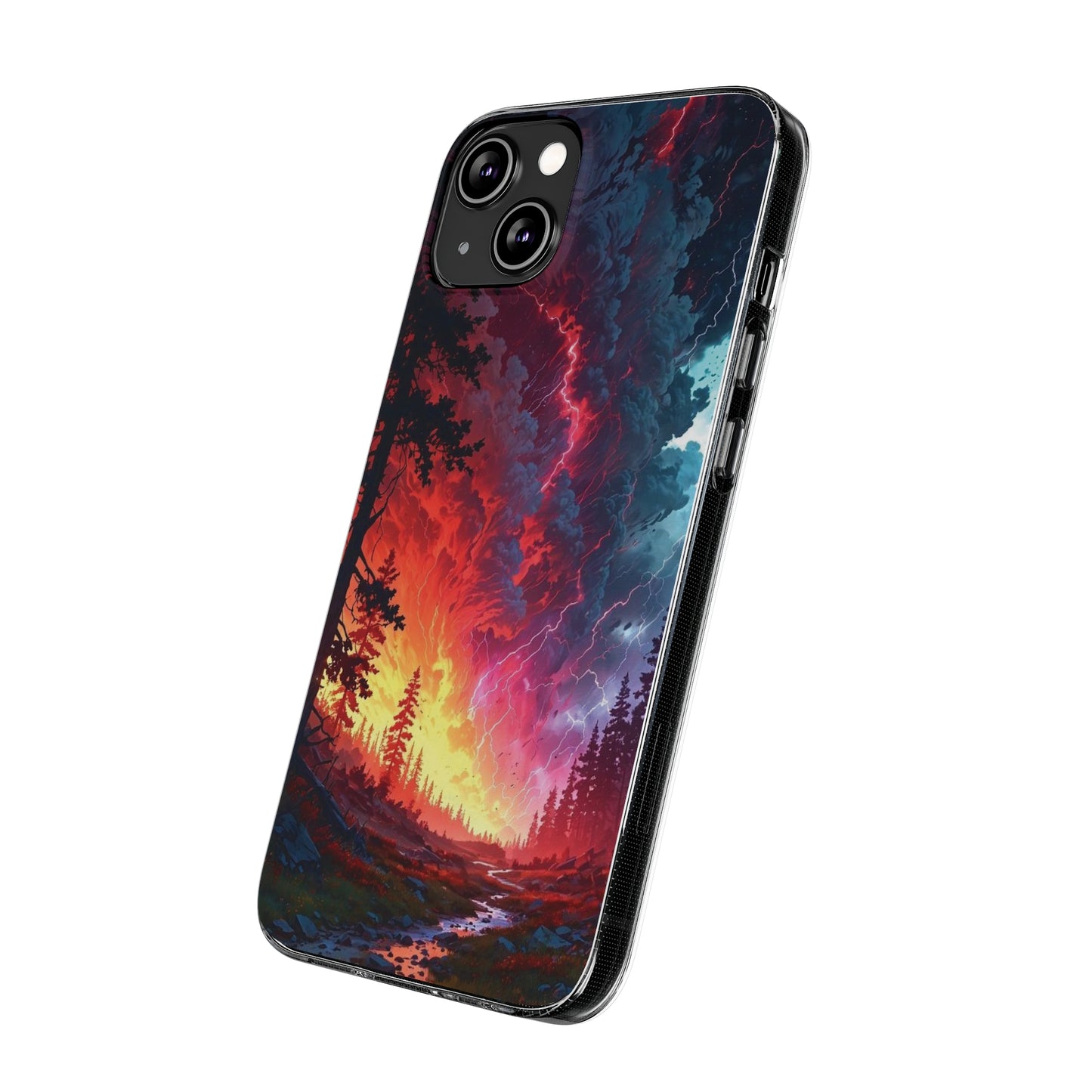 Vibrant Nature Soft Phone Case - Lightning Storm Design