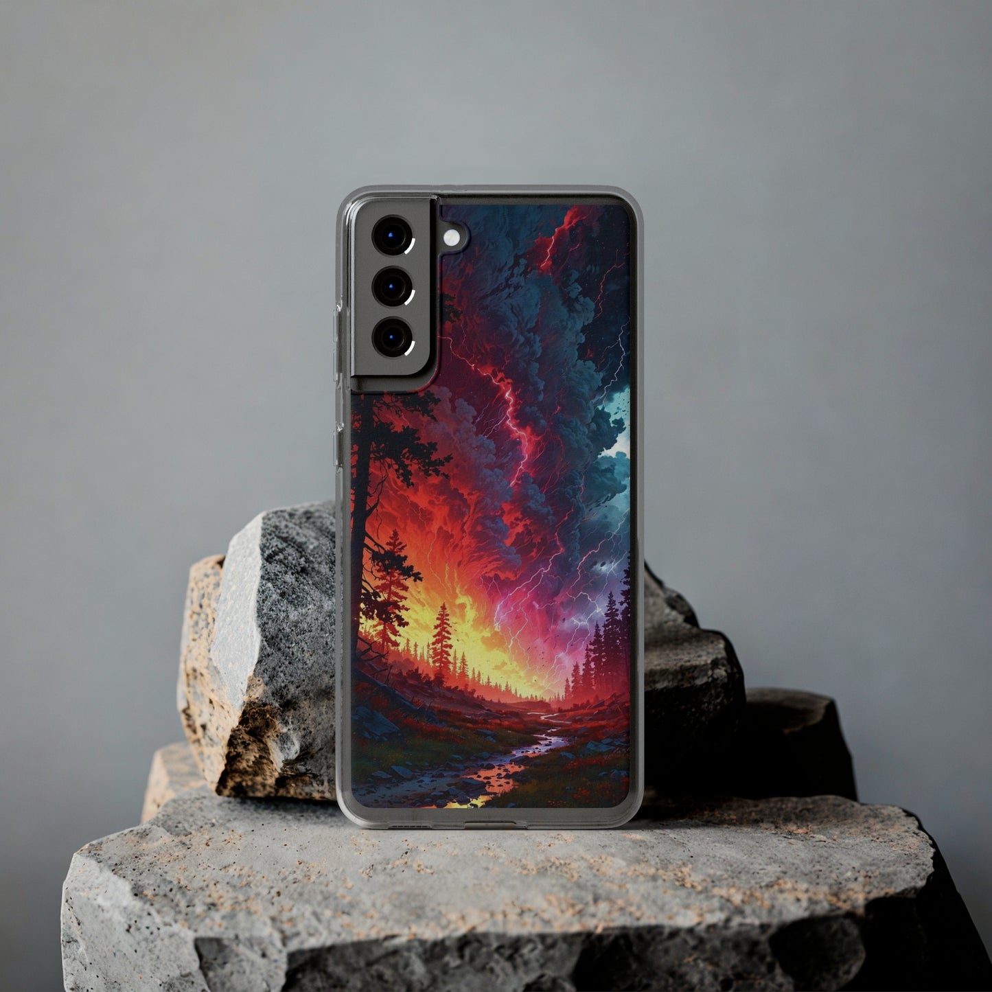 Vibrant Nature Soft Phone Case - Lightning Storm Design