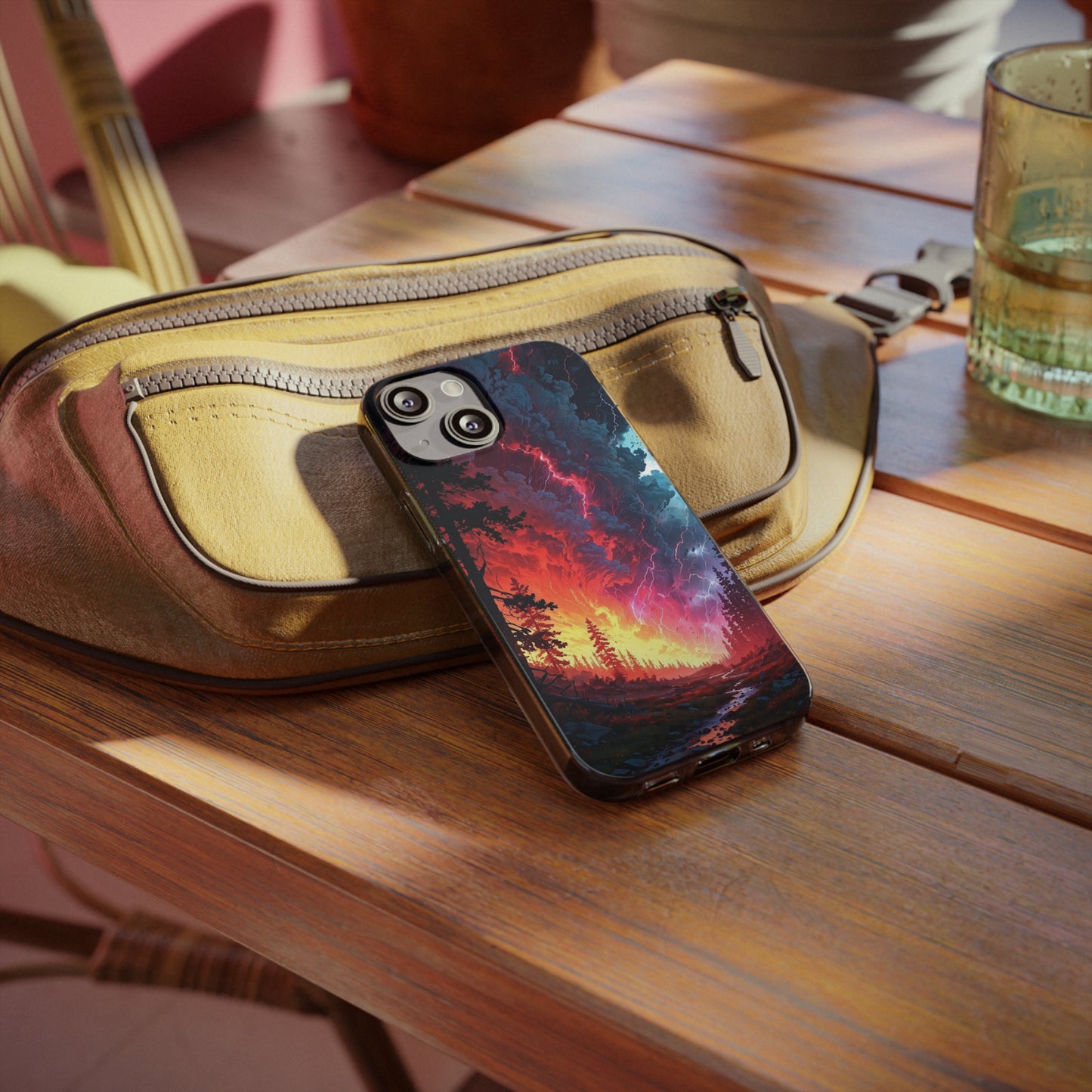 Vibrant Nature Soft Phone Case - Lightning Storm Design