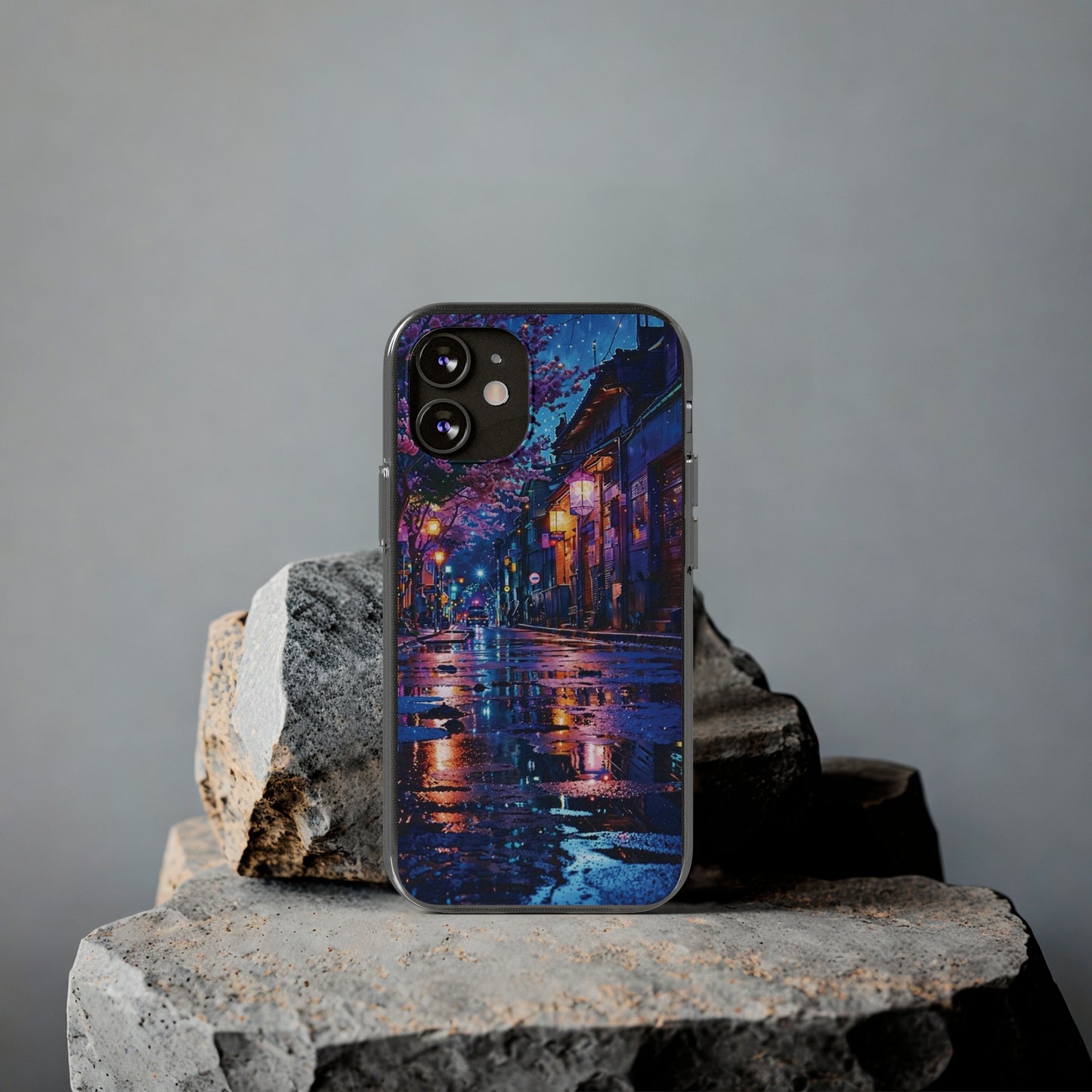Artistic Nightscape Soft Phone Case - Vibrant Street Scene