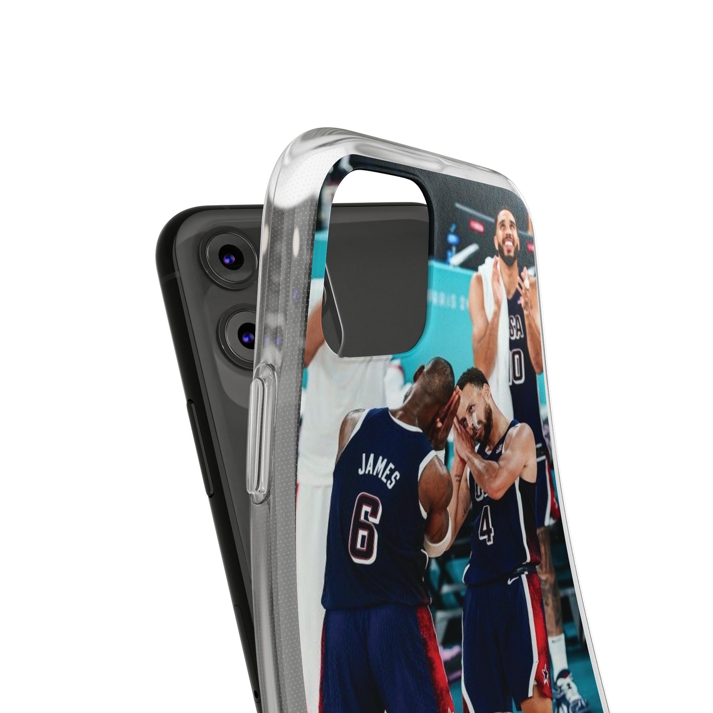 Lebron James, and Steph Curry Team Spirit Soft Phone Case - Basketball Celebration Design