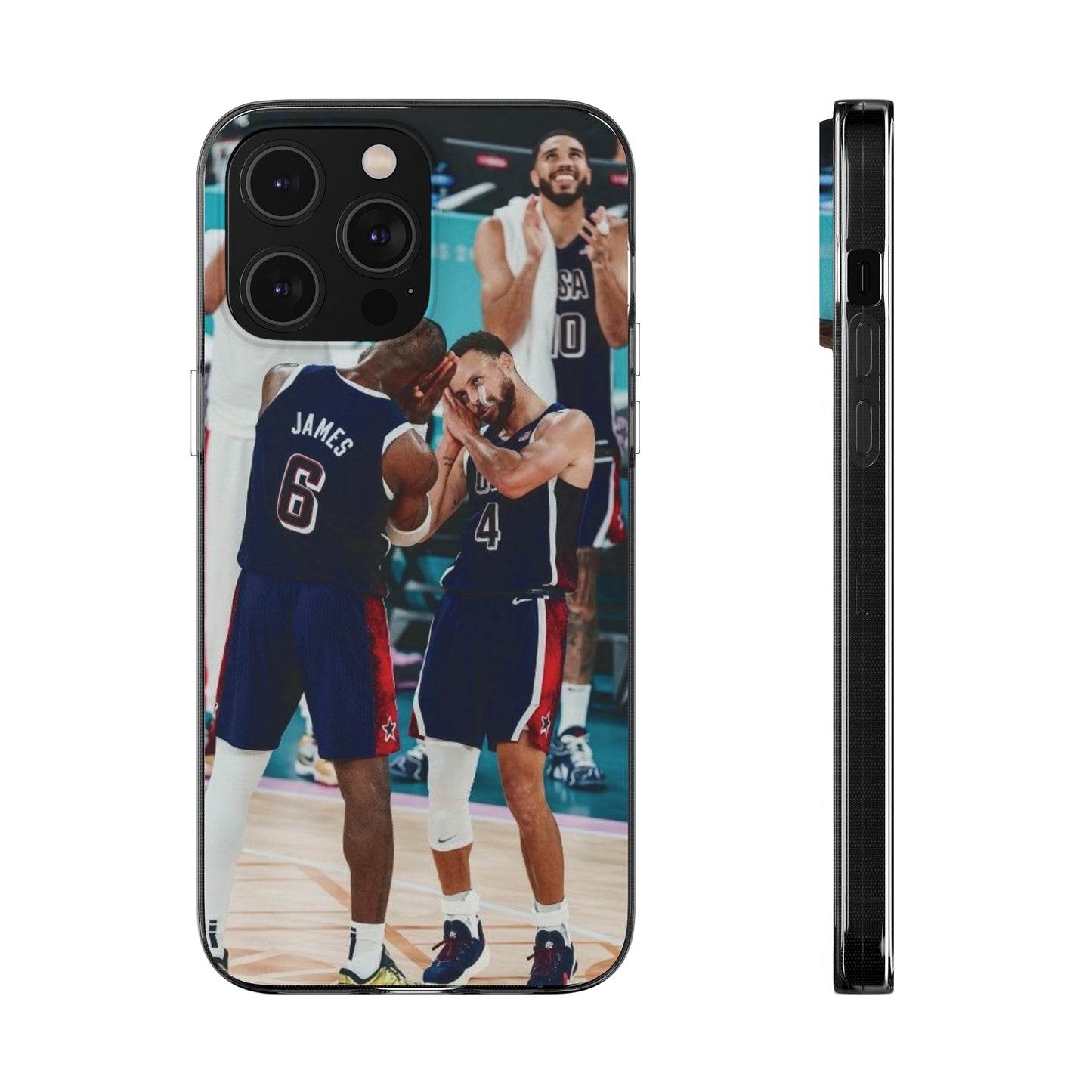 Lebron James, and Steph Curry Team Spirit Soft Phone Case - Basketball Celebration Design