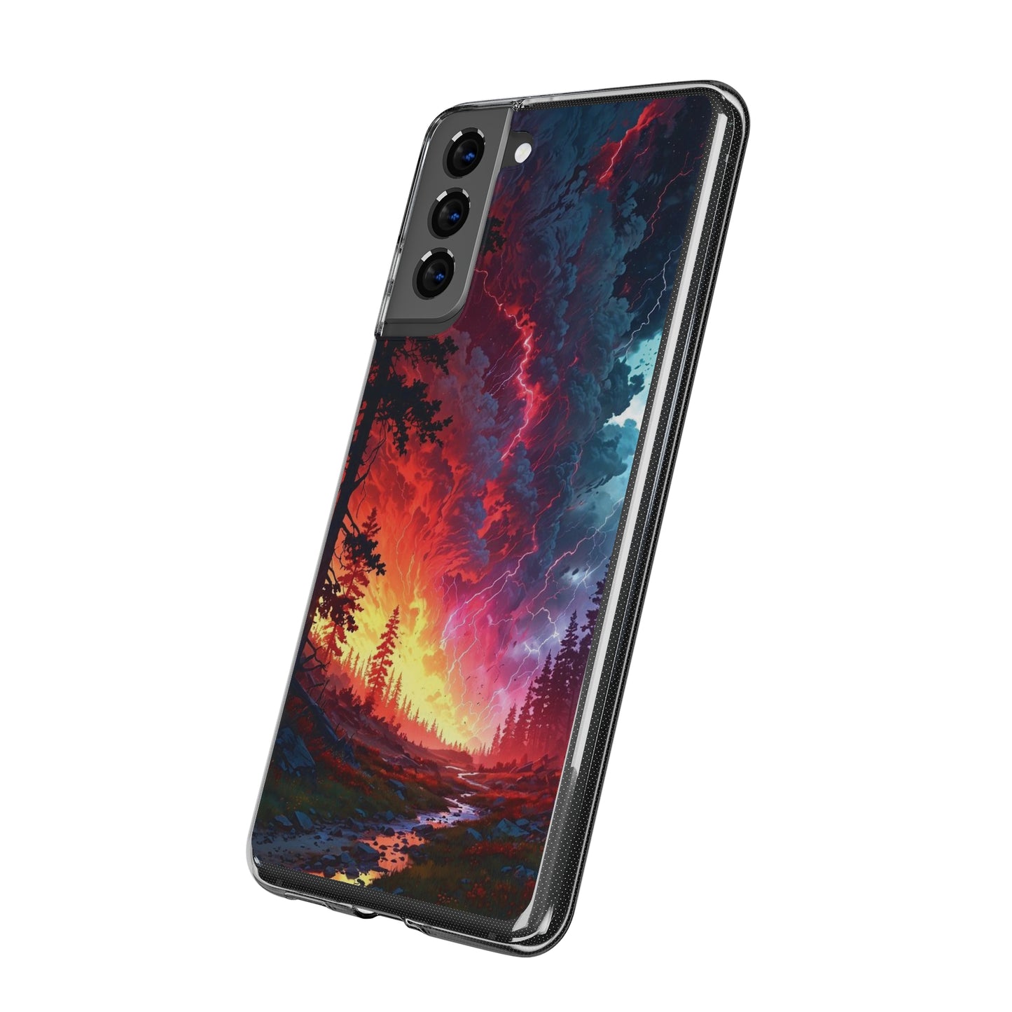 Vibrant Nature Soft Phone Case - Lightning Storm Design