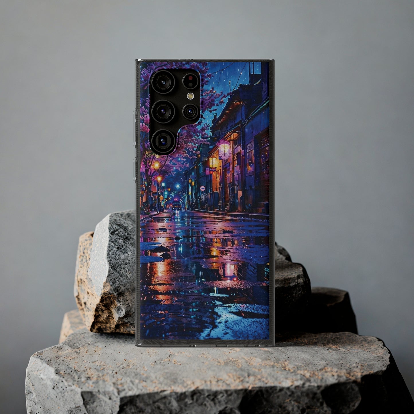 Artistic Nightscape Soft Phone Case - Vibrant Street Scene