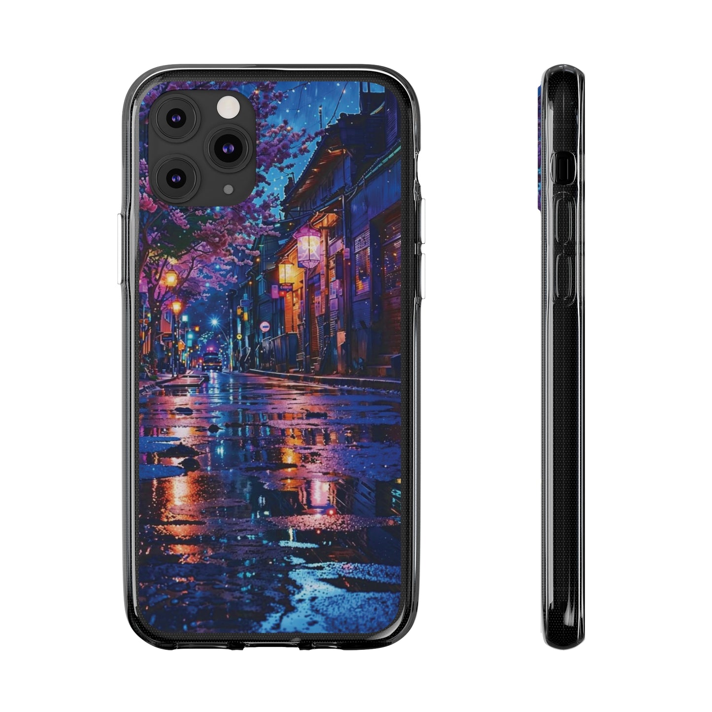 Artistic Nightscape Soft Phone Case - Vibrant Street Scene