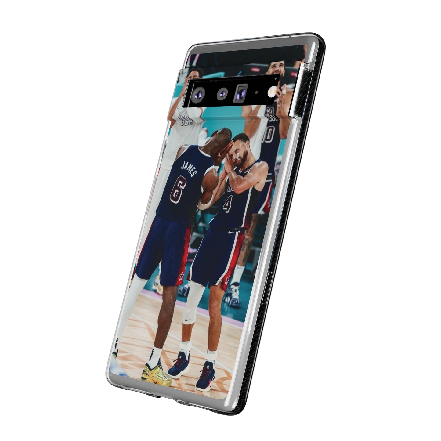 Lebron James, and Steph Curry Team Spirit Soft Phone Case - Basketball Celebration Design