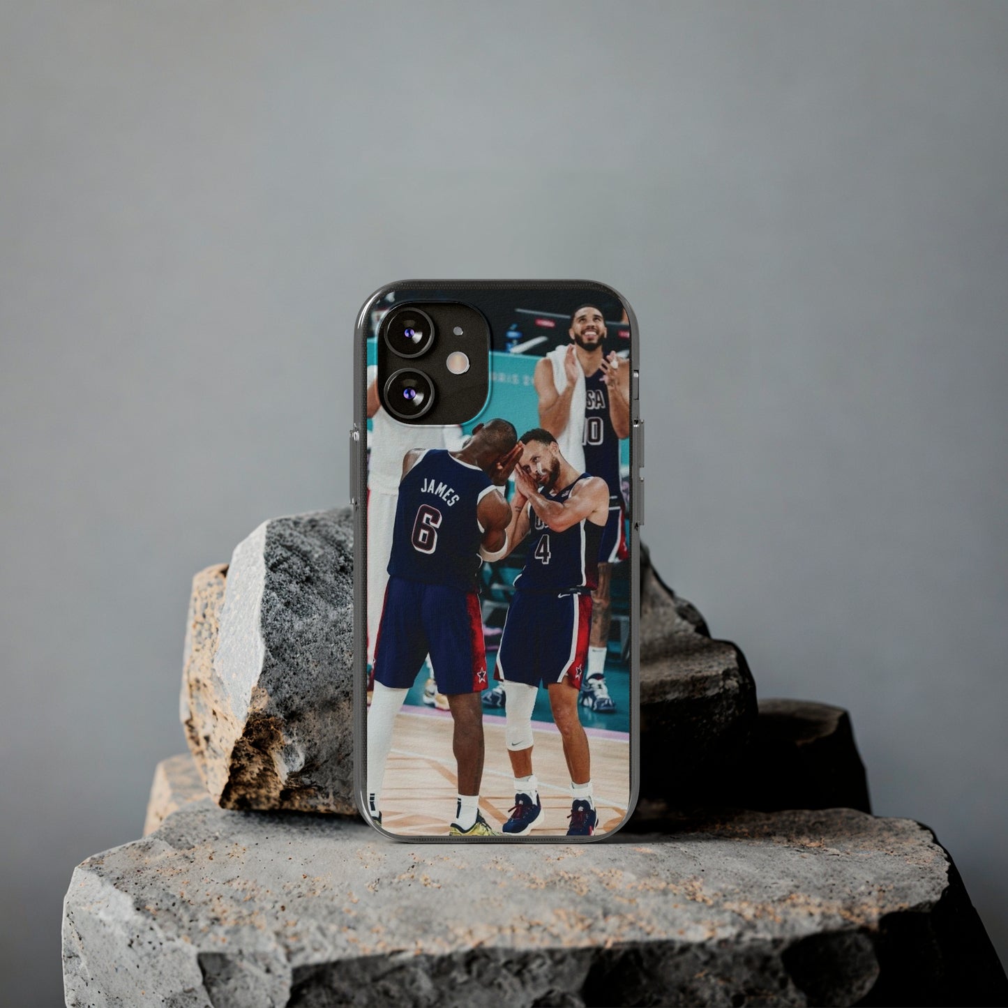 Lebron James, and Steph Curry Team Spirit Soft Phone Case - Basketball Celebration Design
