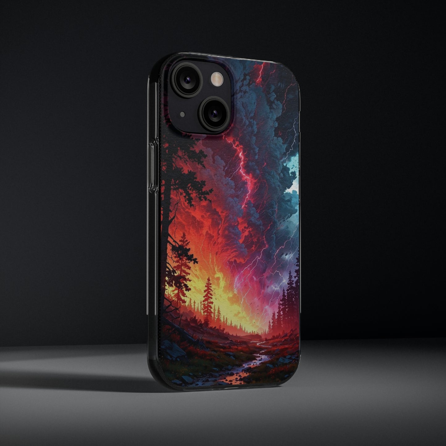 Vibrant Nature Soft Phone Case - Lightning Storm Design