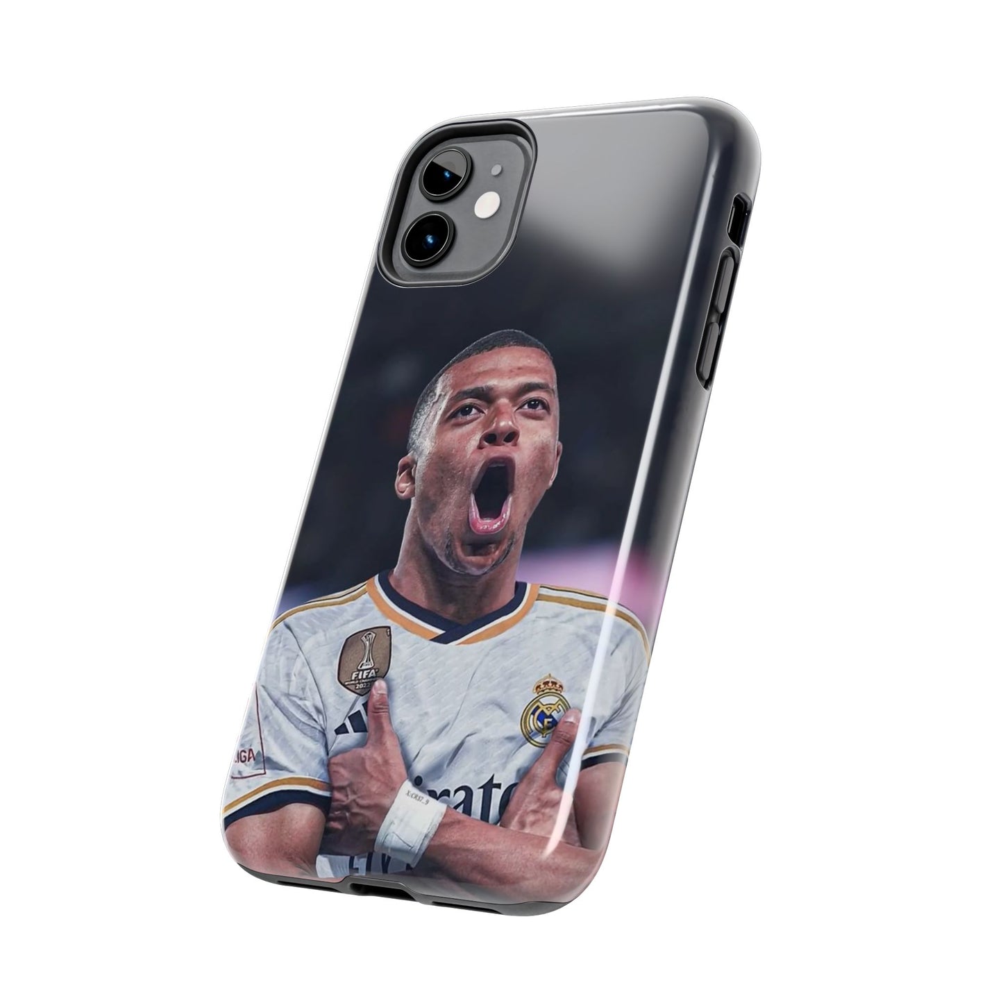 Kylian Mbappé Sporty Tough Phone Case with Goal Celebration Design