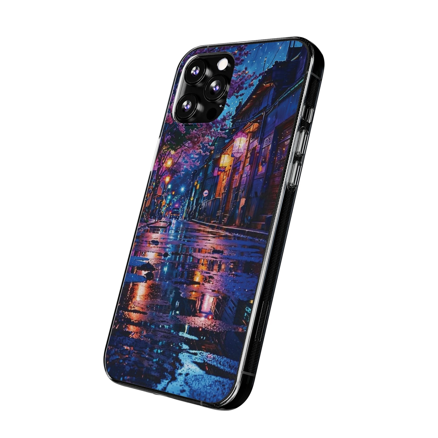 Artistic Nightscape Soft Phone Case - Vibrant Street Scene