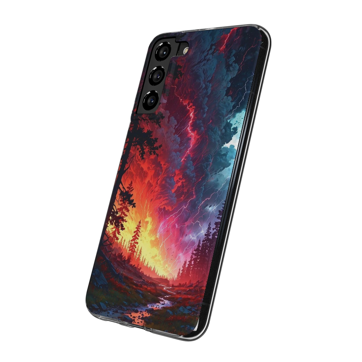 Vibrant Nature Soft Phone Case - Lightning Storm Design