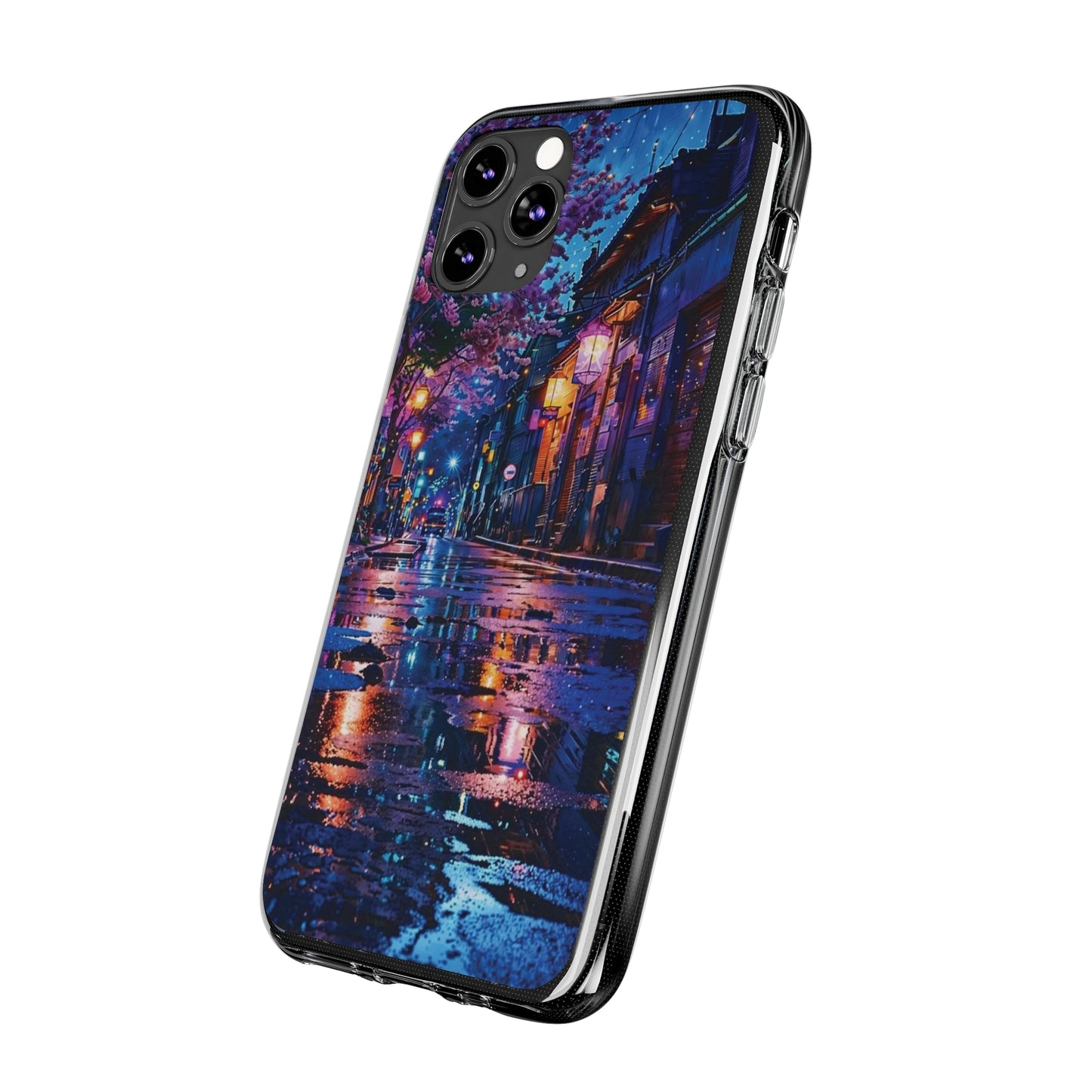 Artistic Nightscape Soft Phone Case - Vibrant Street Scene