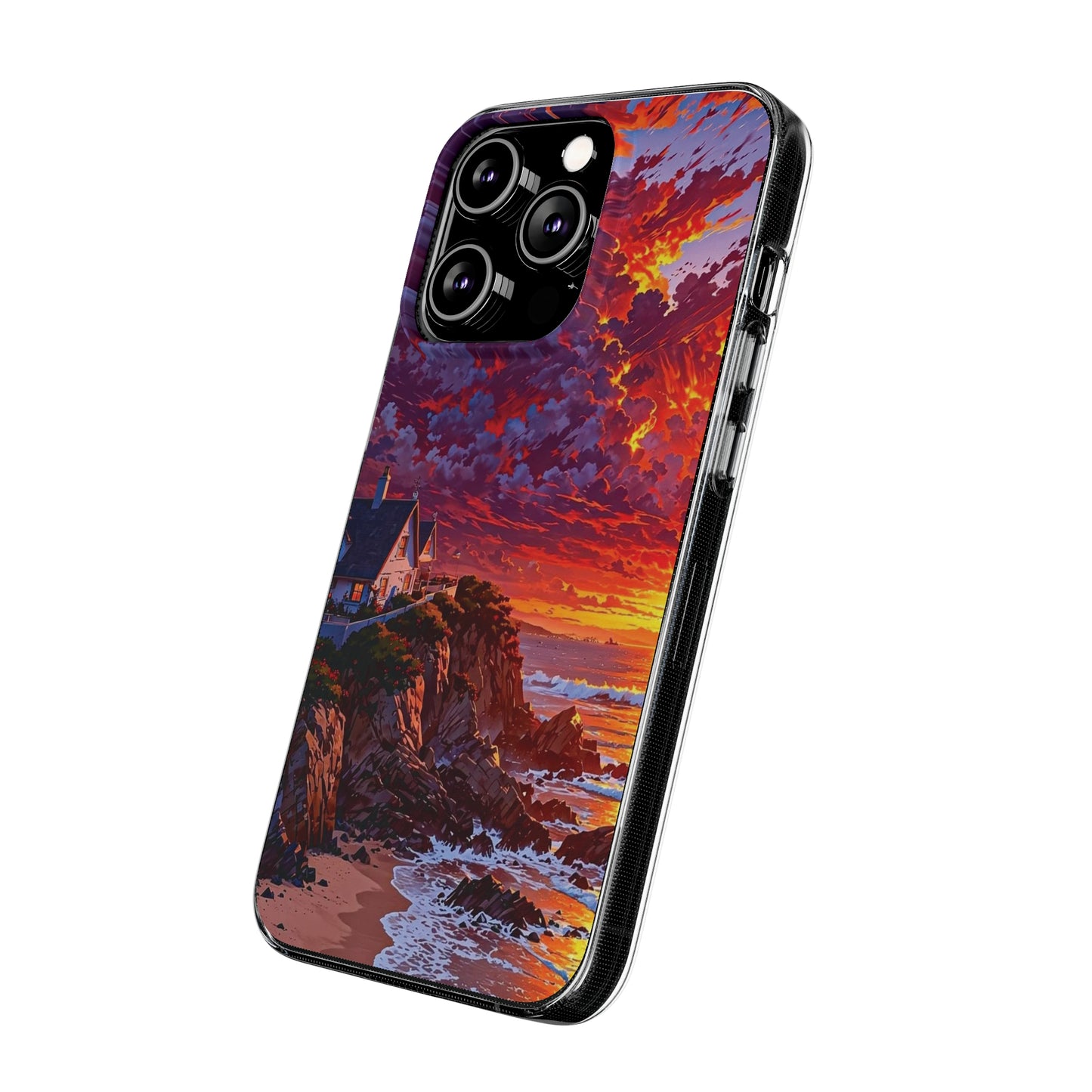 Vibrant Landscape Soft Phone Case - Sunset Beach House Design