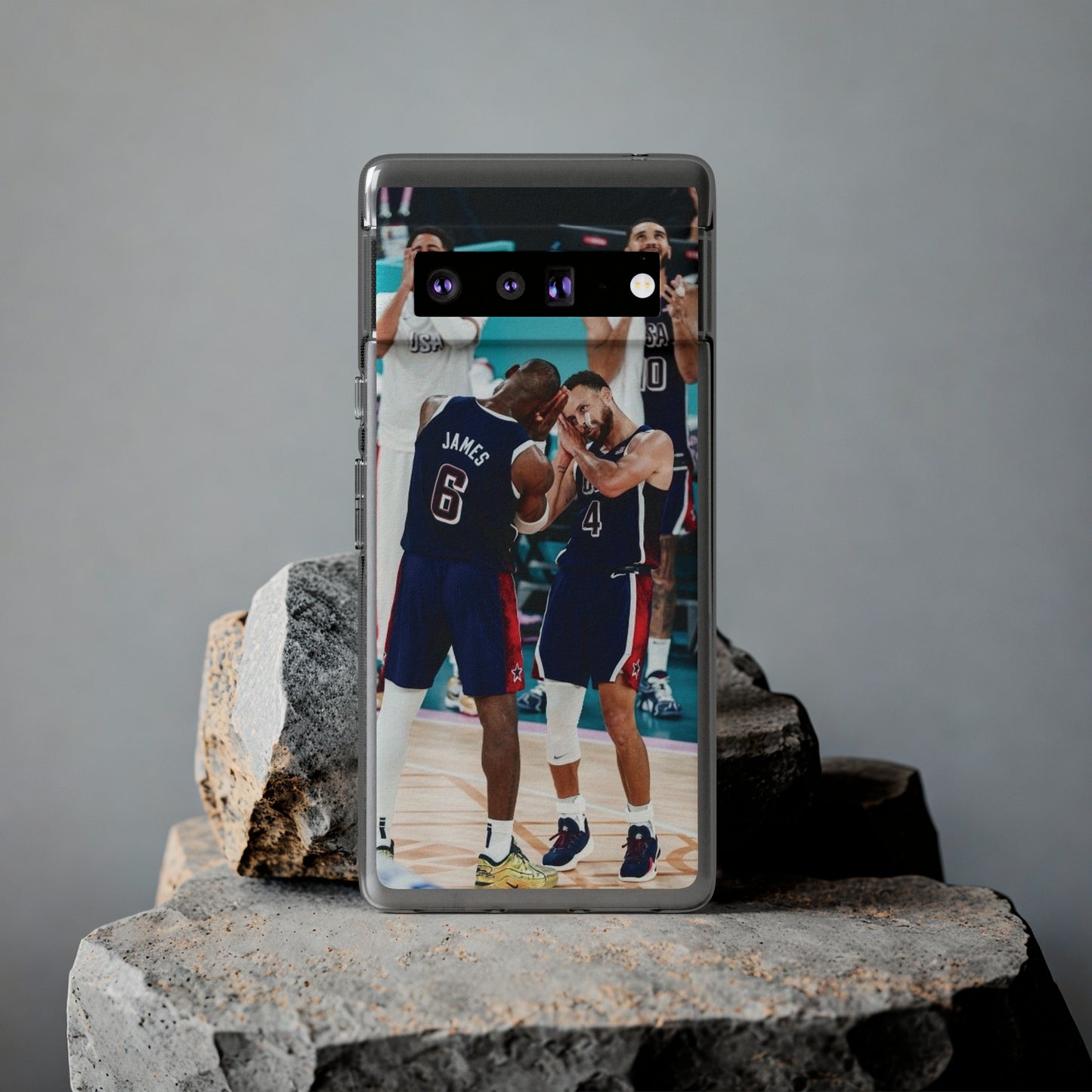 Lebron James, and Steph Curry Team Spirit Soft Phone Case - Basketball Celebration Design
