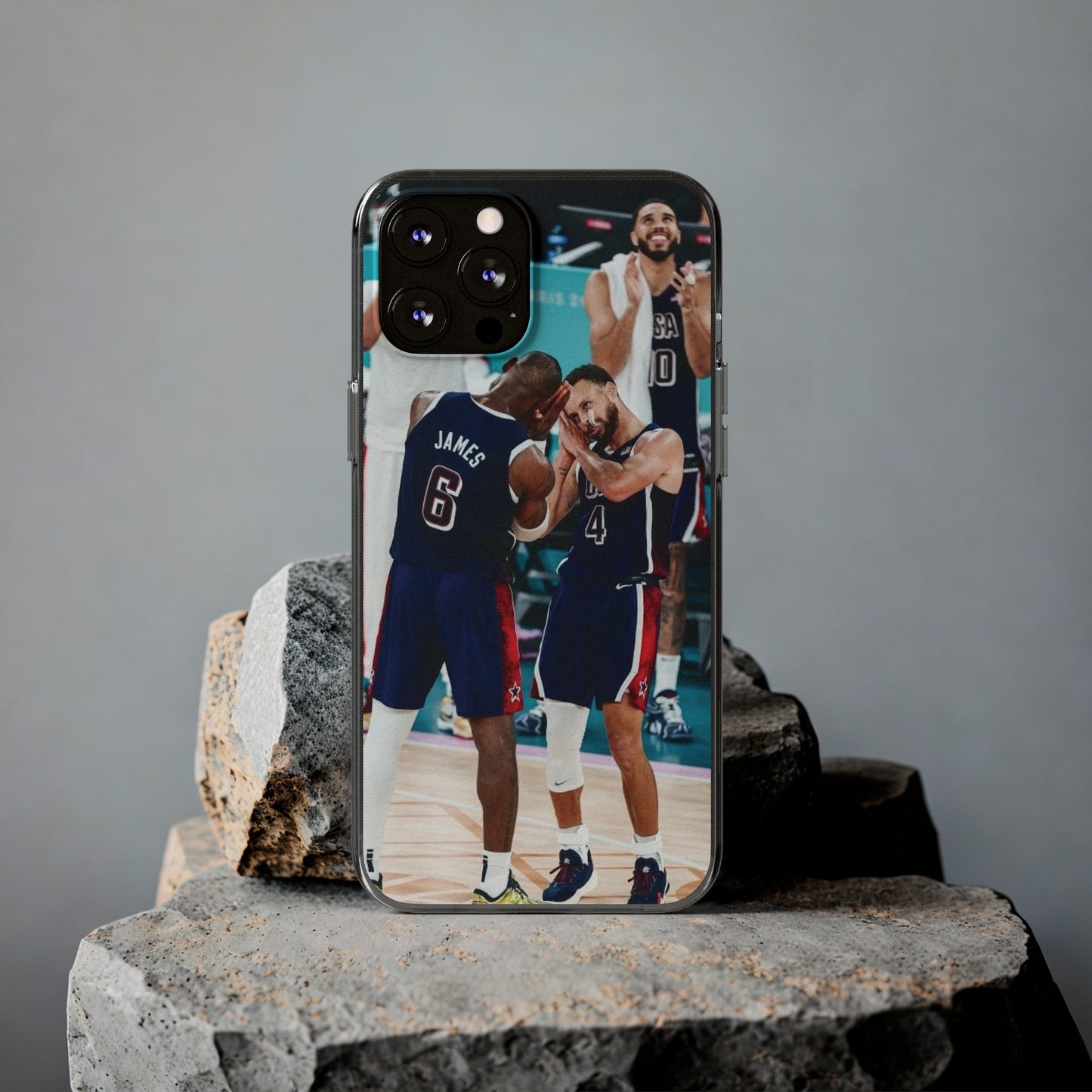 Lebron James, and Steph Curry Team Spirit Soft Phone Case - Basketball Celebration Design