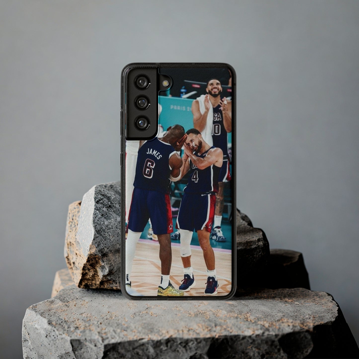 Lebron James, and Steph Curry Team Spirit Soft Phone Case - Basketball Celebration Design