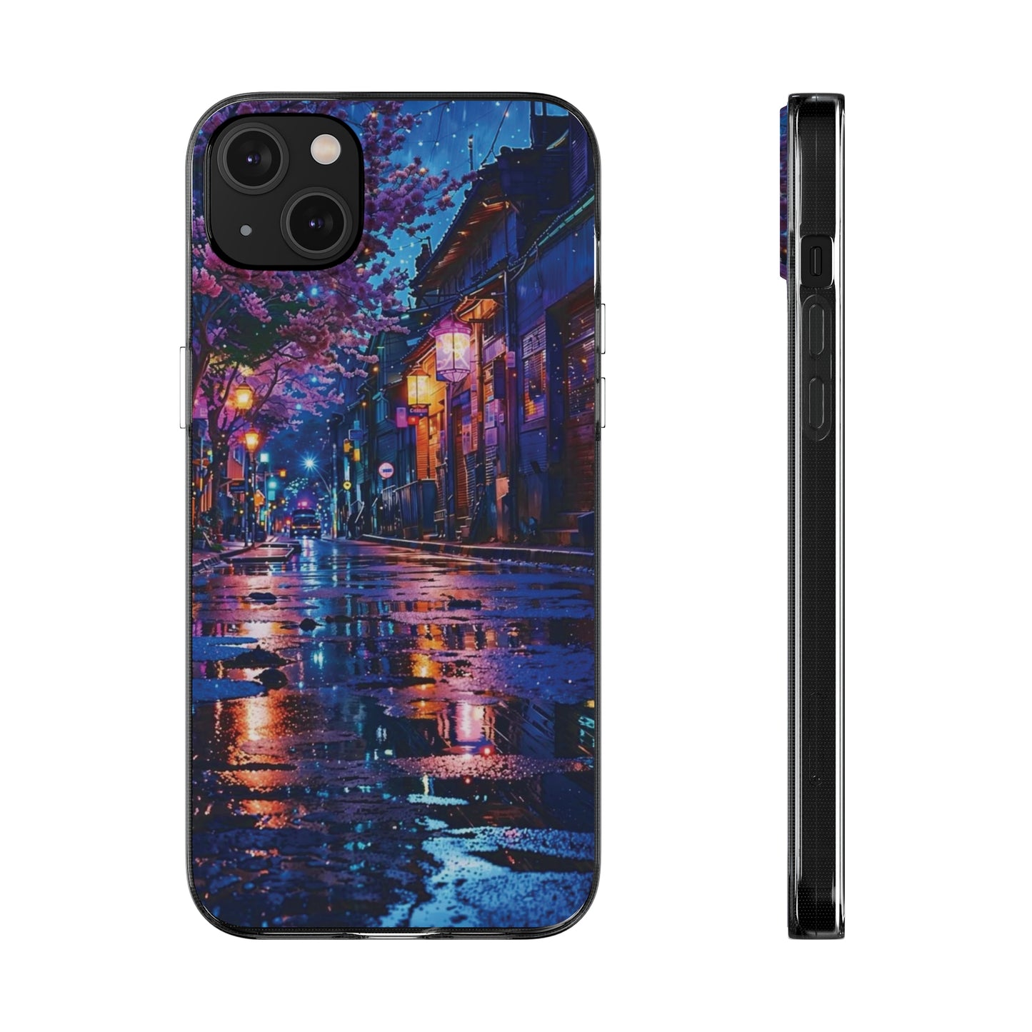 Artistic Nightscape Soft Phone Case - Vibrant Street Scene